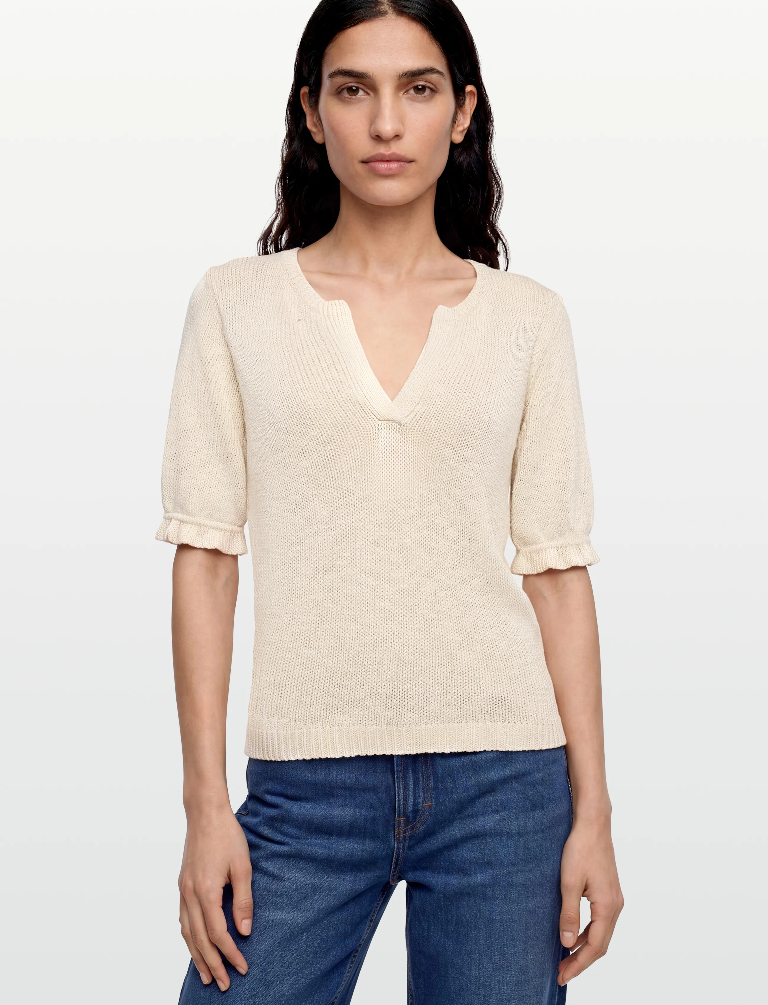 Pieszak - PD-Marianne Split V-neck Knit - t-shirts - white pearl - 3