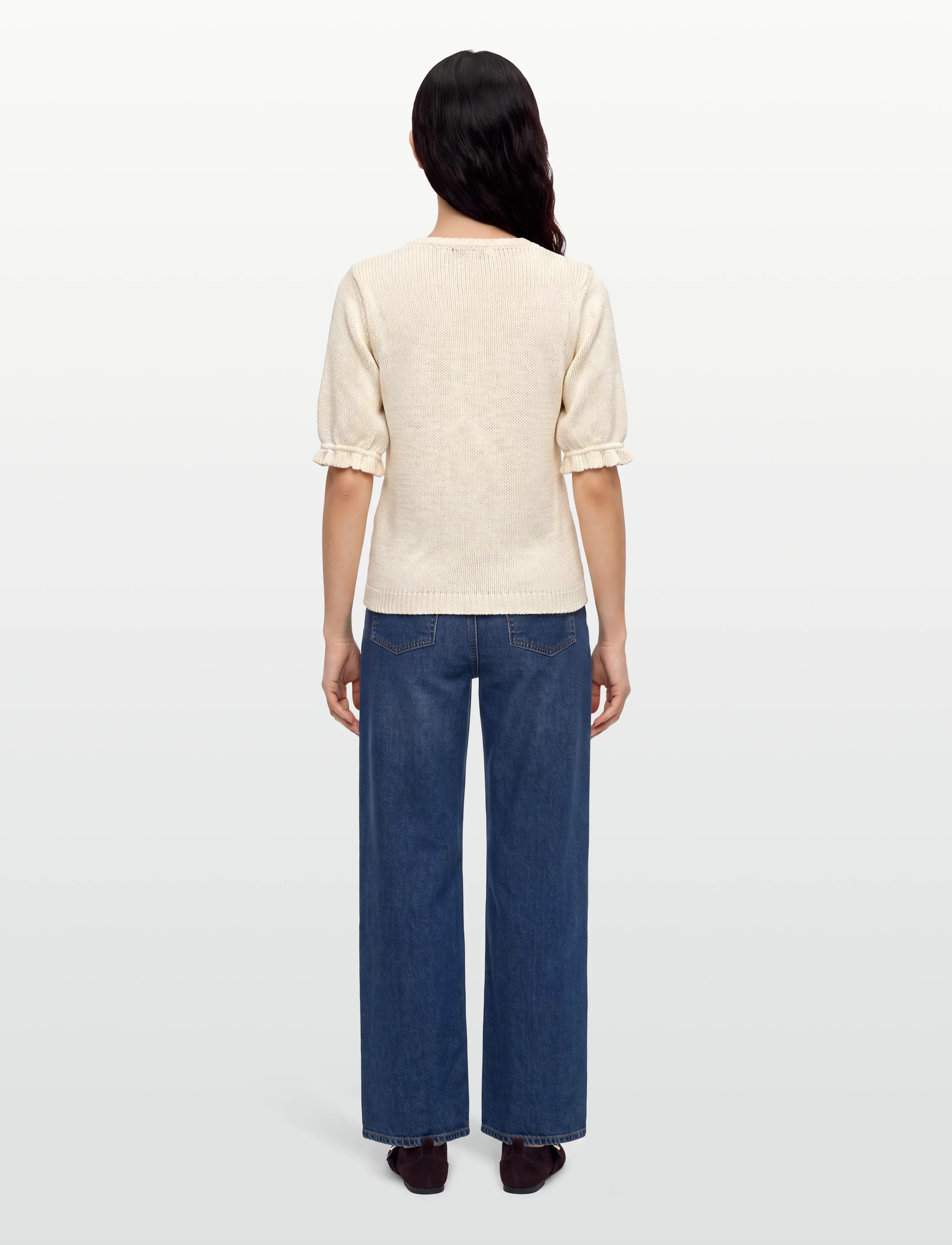 Pieszak - PD-Marianne Split V-neck Knit - t-shirts - white pearl - 4