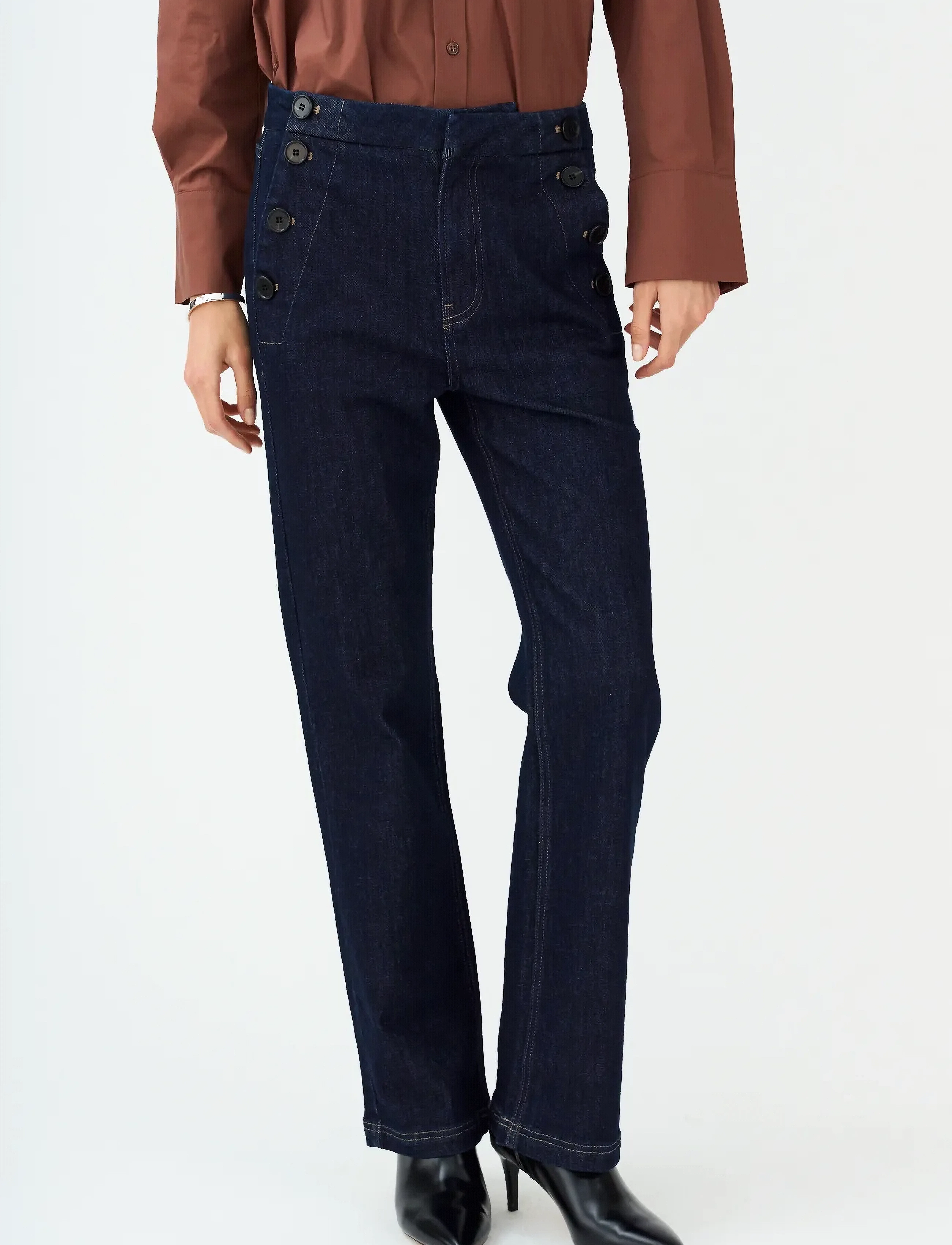 Pieszak Pd-Jenora Cropped Sailor Jeans Wash, Kvinder, Højtaljede Korte Matros Jeans, Navy, Str: 30 x 30