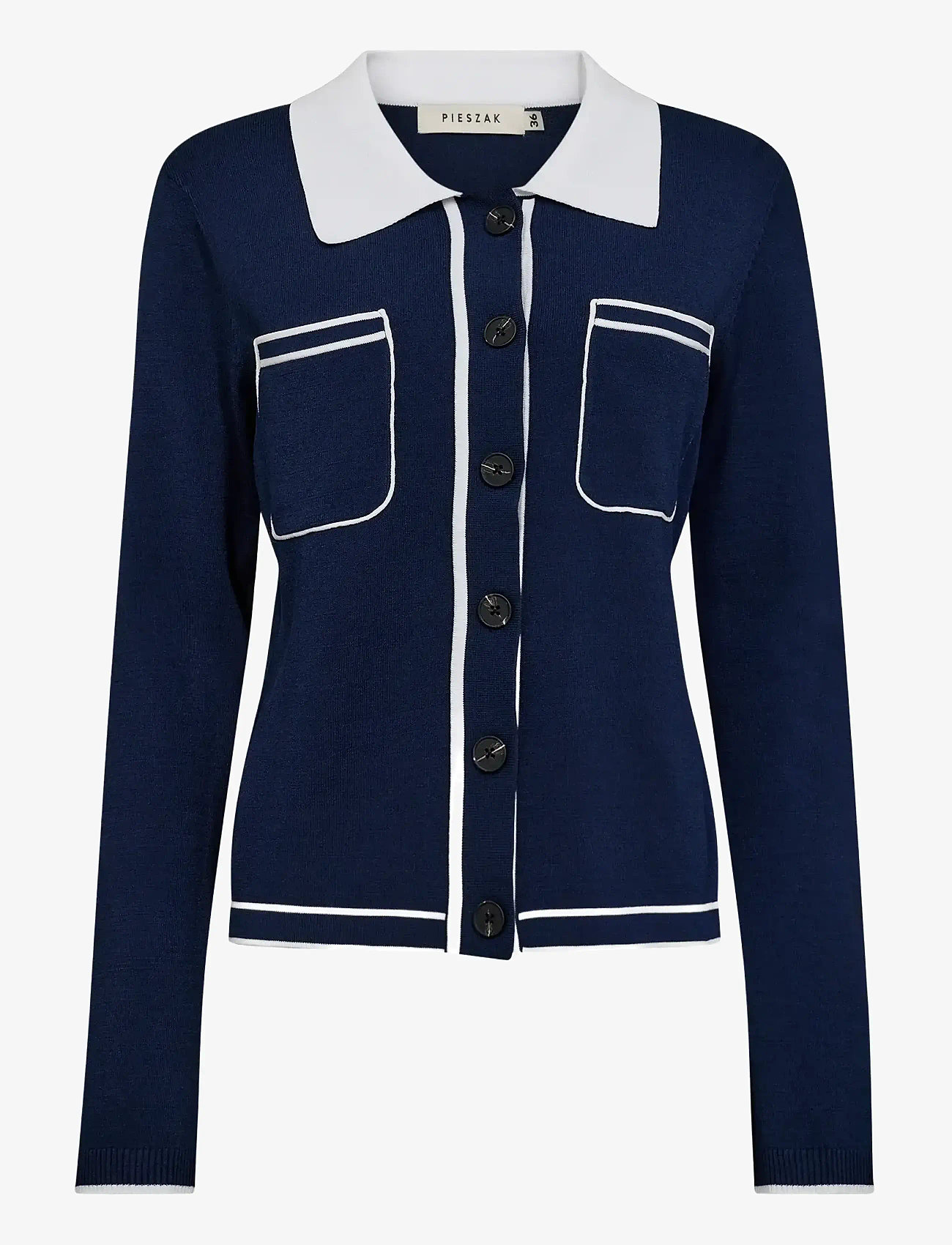 Pieszak - PD-Vigga LS Contrast Polo Knit - koftor - midnight navy - 1