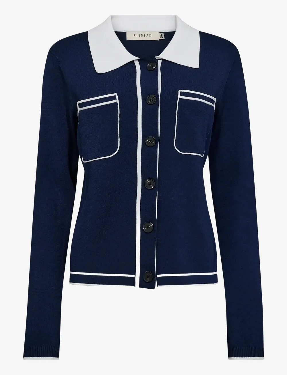 Pieszak - PD-Vigga LS Contrast Polo Knit - cardigans - midnight navy - 1