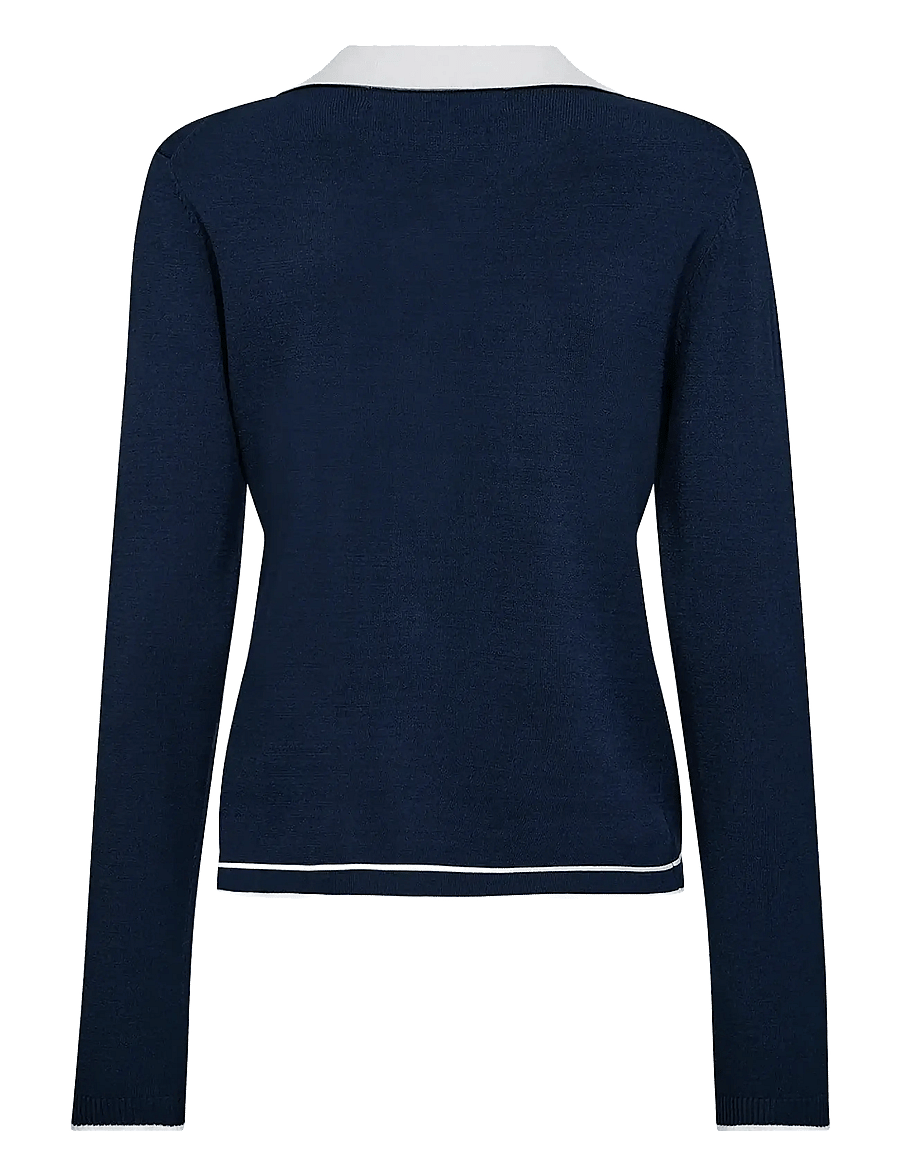 Pieszak - PD-Vigga LS Contrast Polo Knit - cardigans - midnight navy - 2