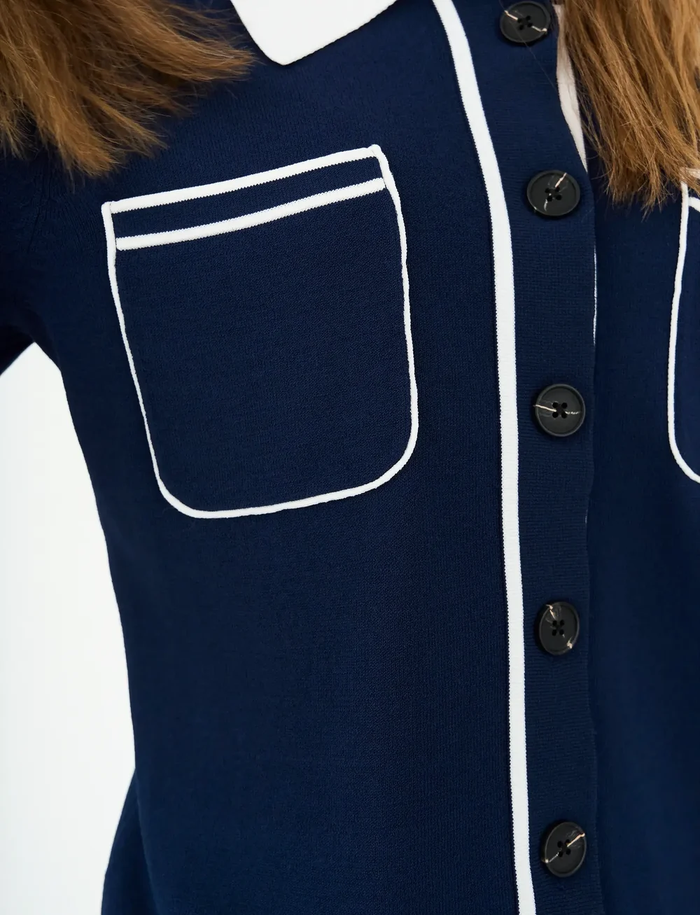 Pieszak - PD-Vigga LS Contrast Polo Knit - cardigans - midnight navy - 0