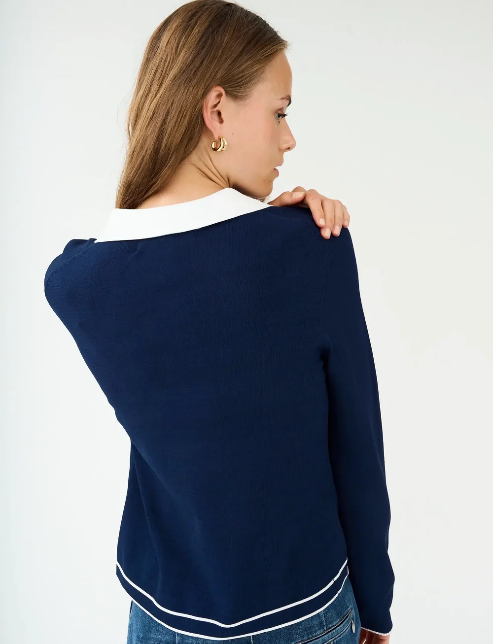 Pieszak - PD-Vigga LS Contrast Polo Knit - cardigans - midnight navy - 3