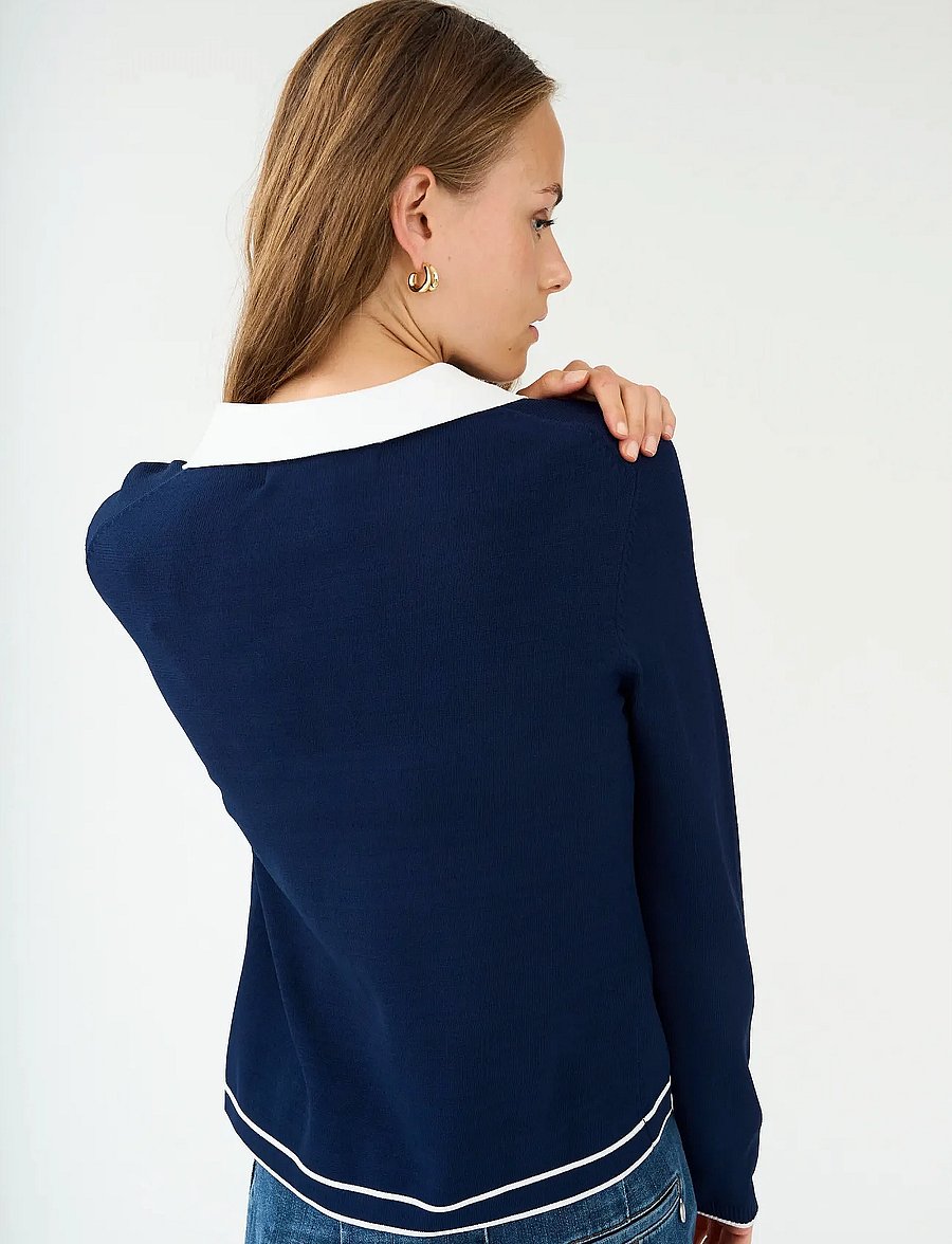 Pieszak - PD-Vigga LS Contrast Polo Knit - cardigans - midnight navy - 3