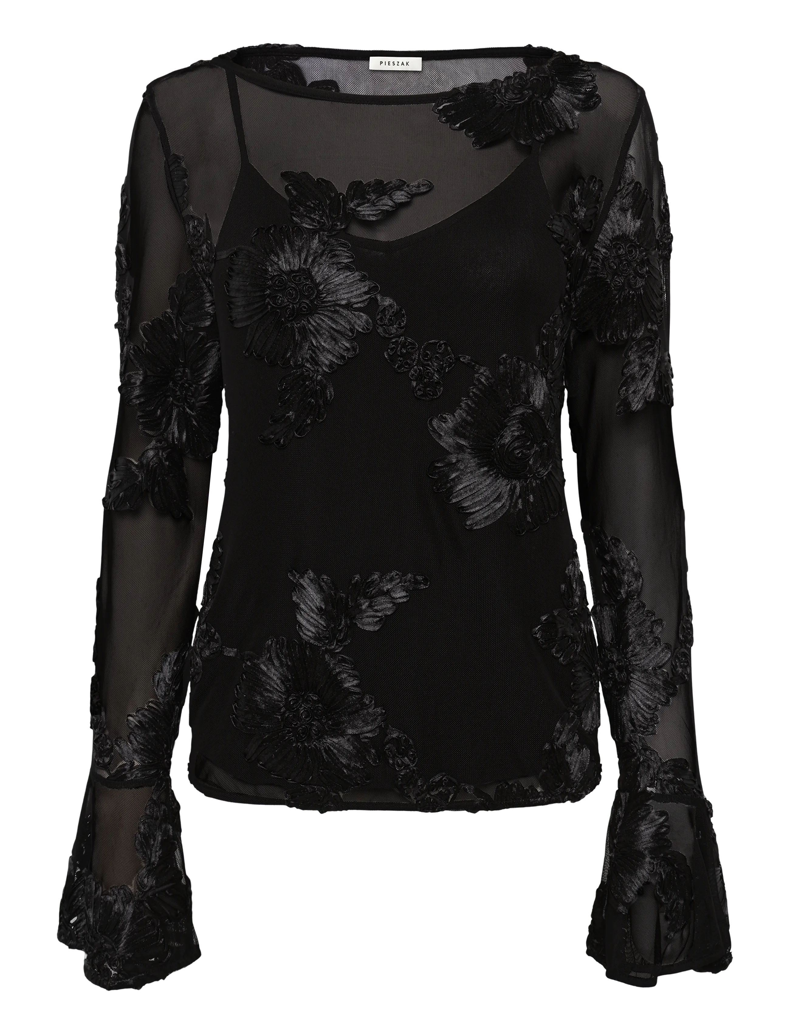 Pieszak PD-Melia Flounce Sleeve Mesh Blouse - T-shirts & tops - BLACK / black