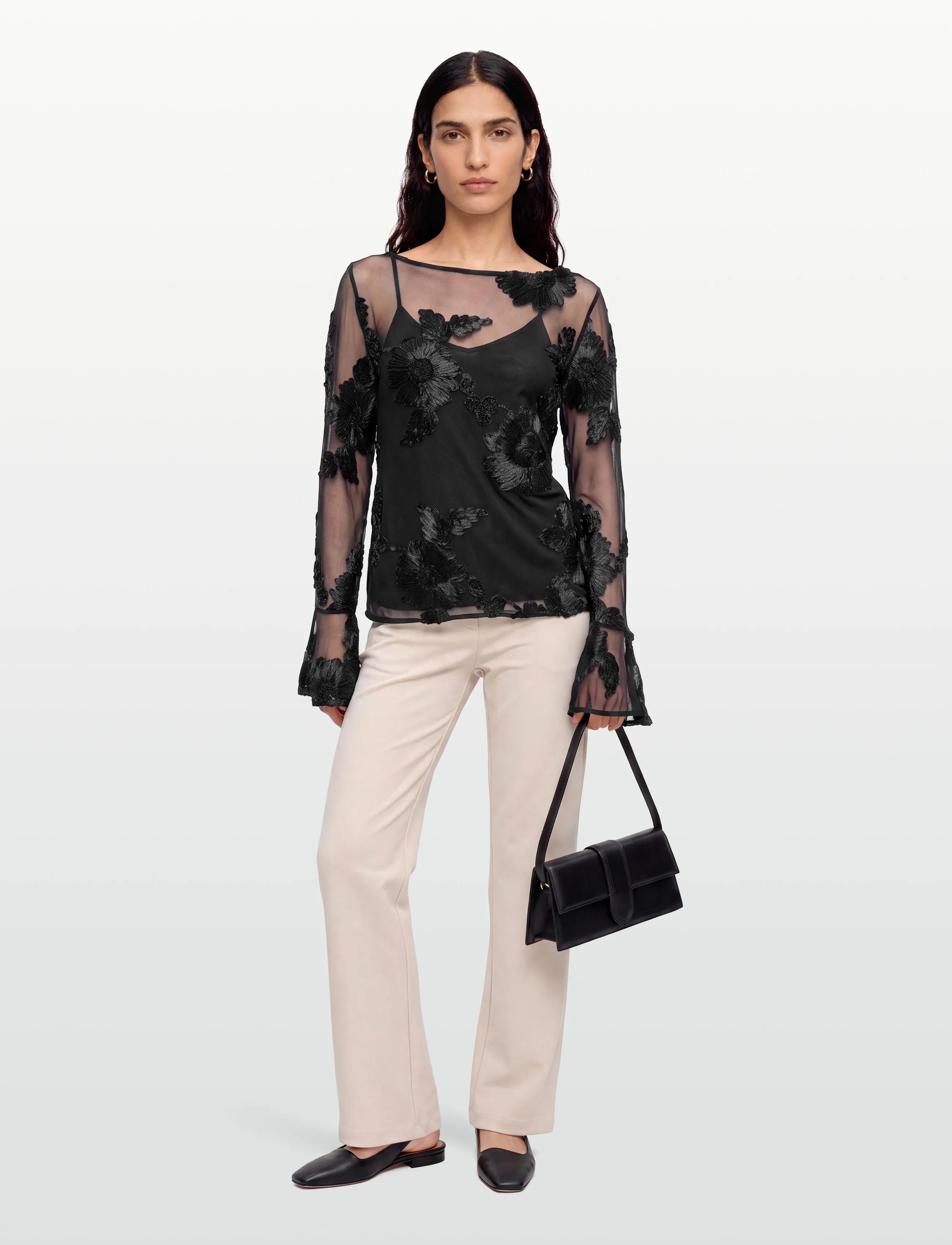 Pieszak - PD-Melia Flounce Sleeve Mesh Blouse - sommerschnäppchen - black - 0