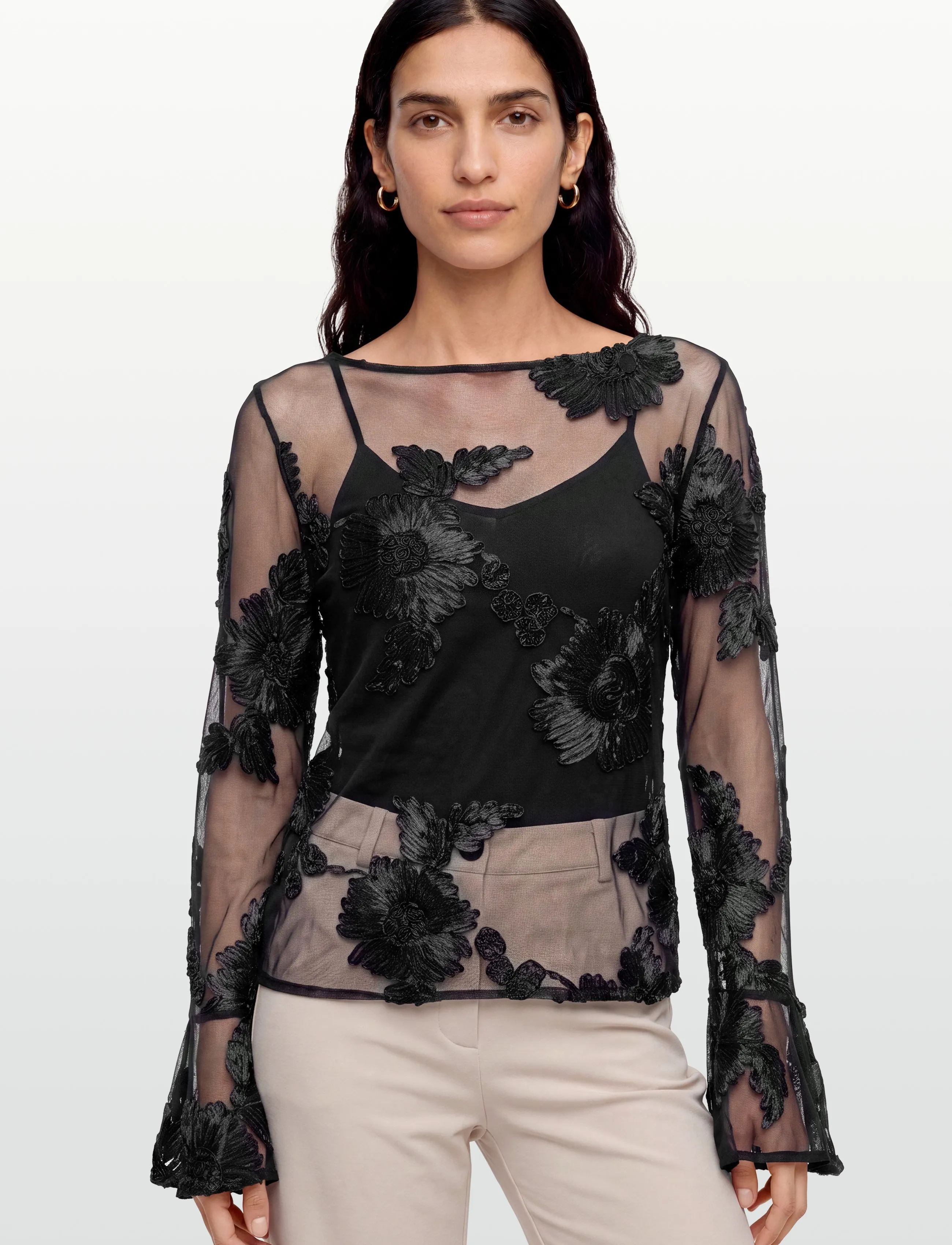 Pieszak - PD-Melia Flounce Sleeve Mesh Blouse - sommerschnäppchen - black - 4