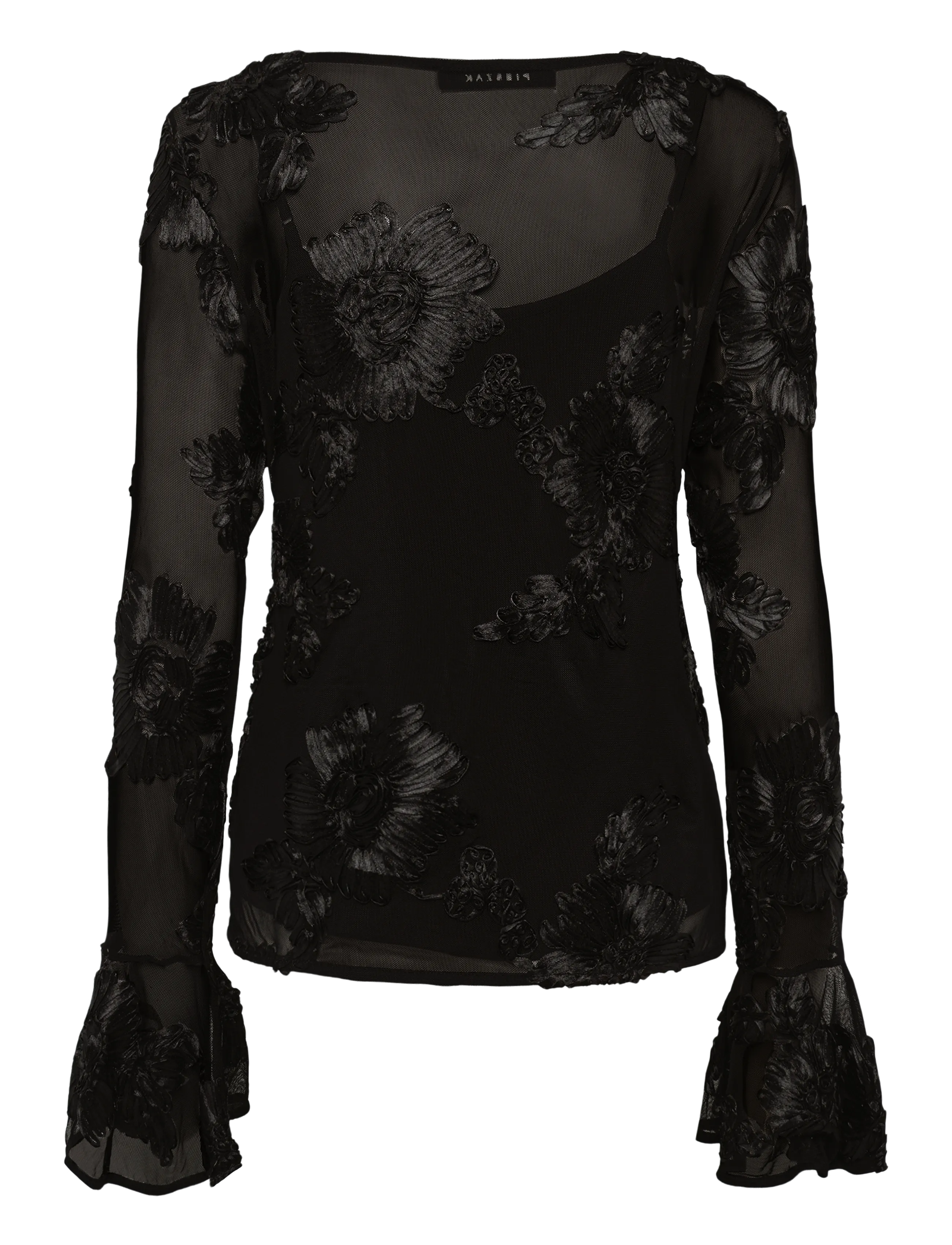 Pieszak - PD-Melia Flounce Sleeve Mesh Blouse - sommerschnäppchen - black - 2