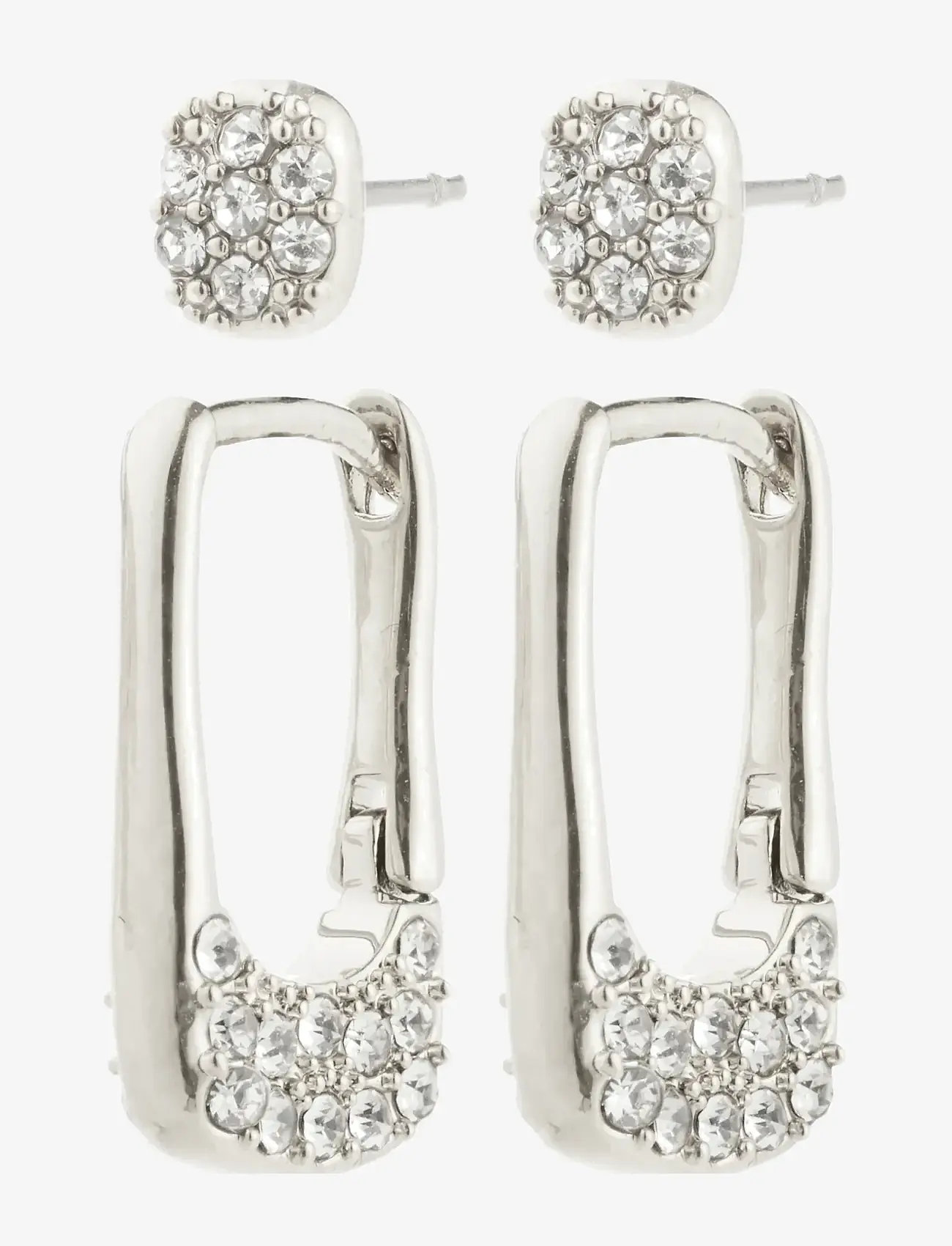 Pilgrim - INSTANT earrings 2-in-1 set, silver-plated - creoler & hoops - silver plated - 1