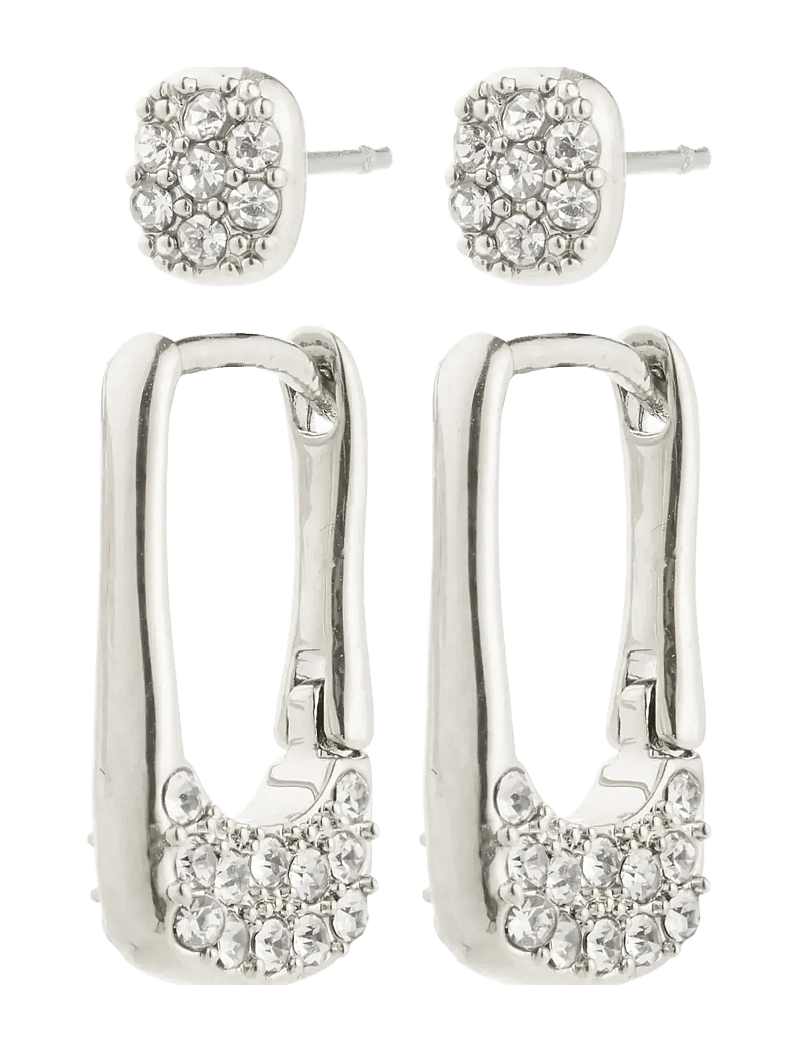 Pilgrim - INSTANT earrings 2-in-1 set, silver-plated - creoler & hoops - silver plated - 1