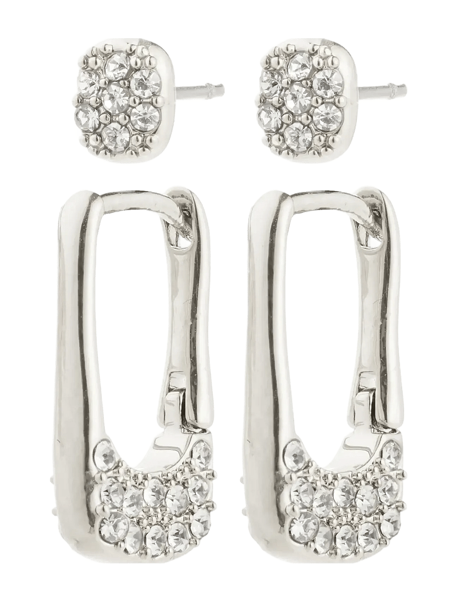 Pilgrim - INSTANT earrings 2-in-1 set, silver-plated - nagliņauskari - silver plated - 1