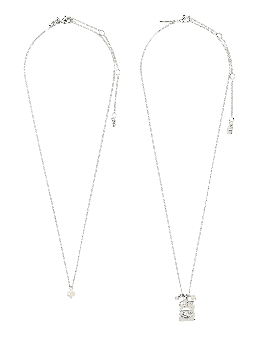 Pilgrim - FIRE necklace 2-in-1 set, silver-plated - pärlhalsband - silver plated - 2