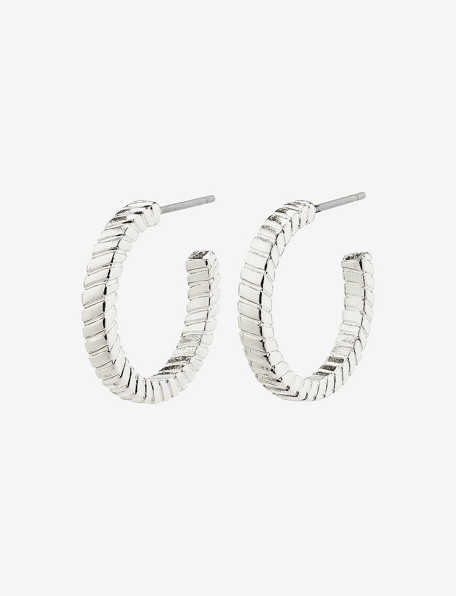 Pilgrim - ECSTATIC square snake chain hoop earrings - silver plated - 0