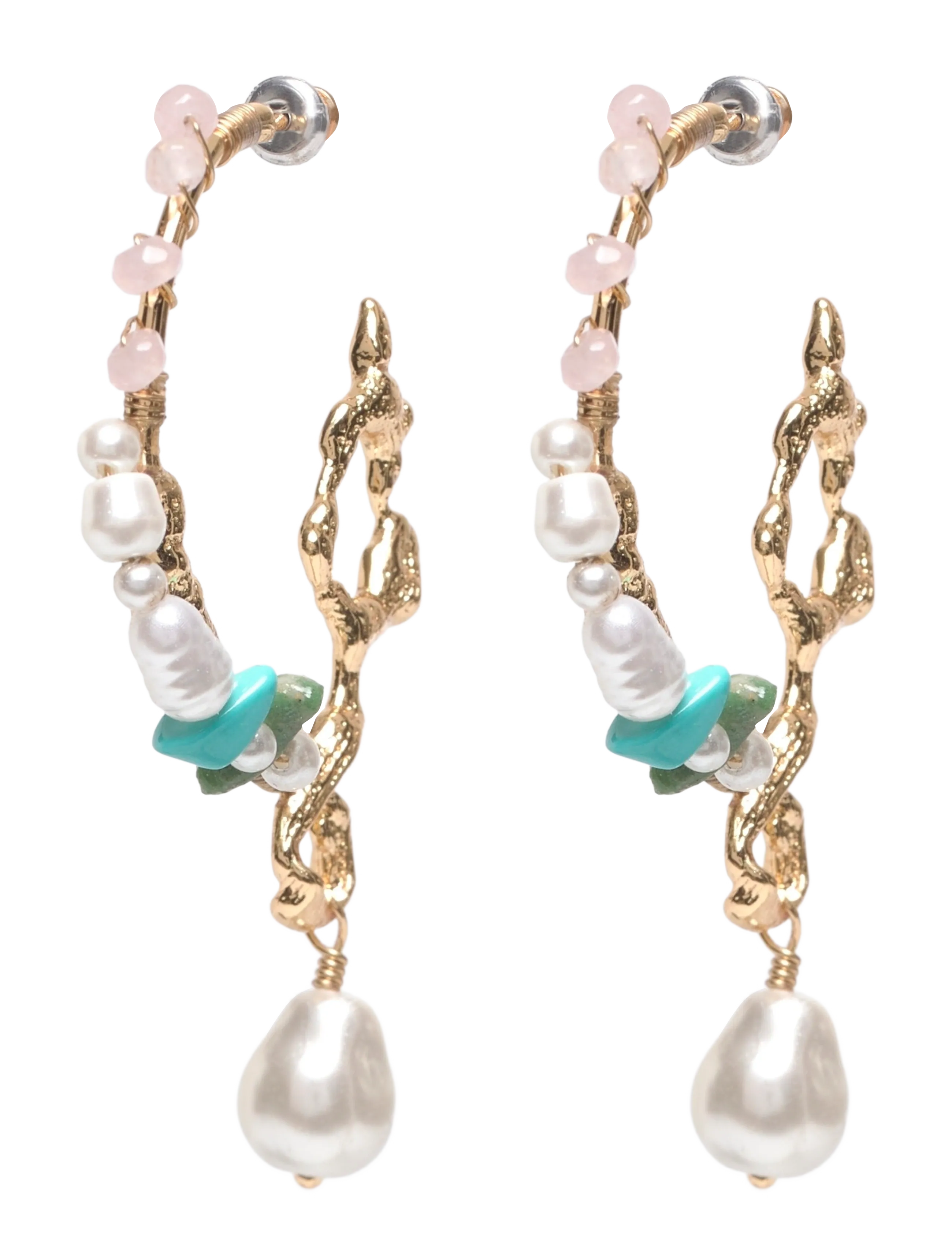 Pilgrim Force Large Hoop Earrings White/Gold-Plated, One Size, Earrings, Gold - Hoops, Frauen