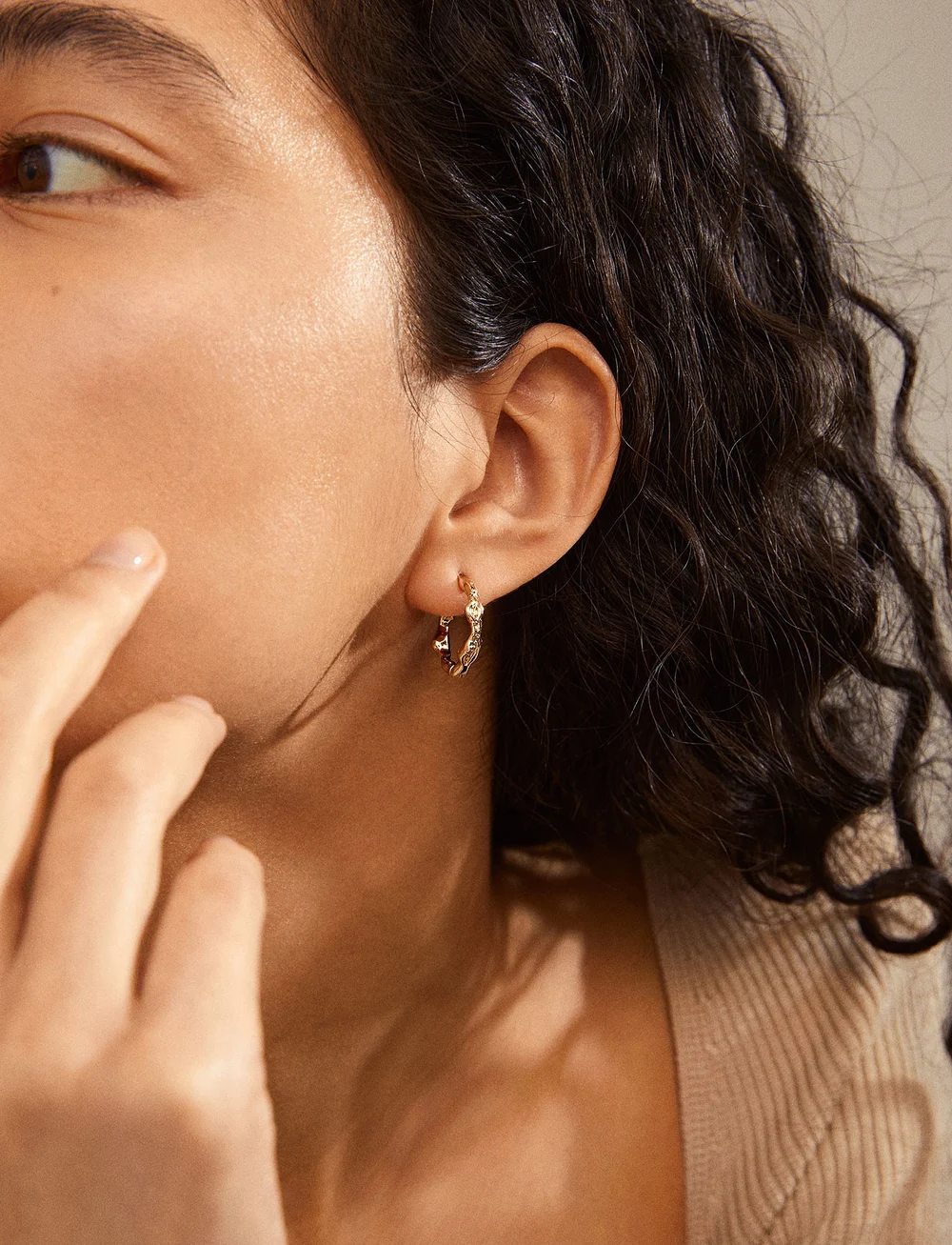 Pilgrim - ZION recycled organic shaped medium hoops - kreolen - gold plated - 0