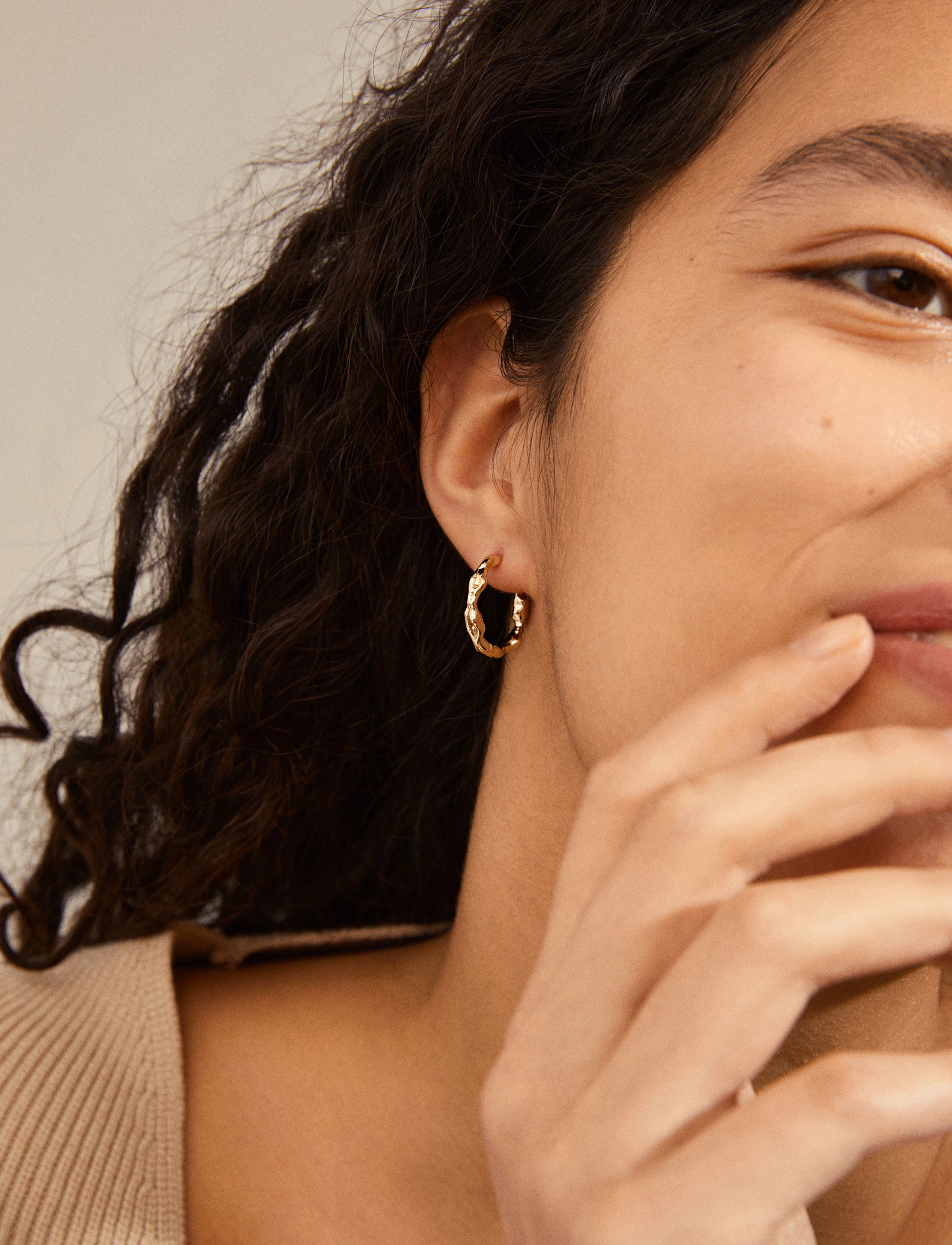 Pilgrim - ZION recycled organic shaped medium hoops - hoops - gold plated - 2
