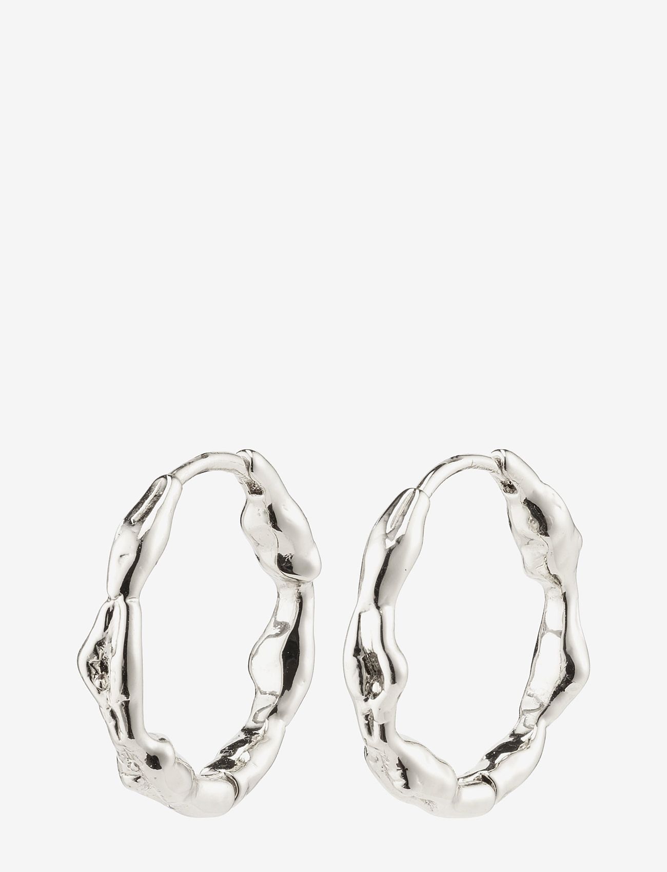 Pilgrim - ZION recycled organic shaped medium hoops - lanko formos auskarai - silver plated - 1