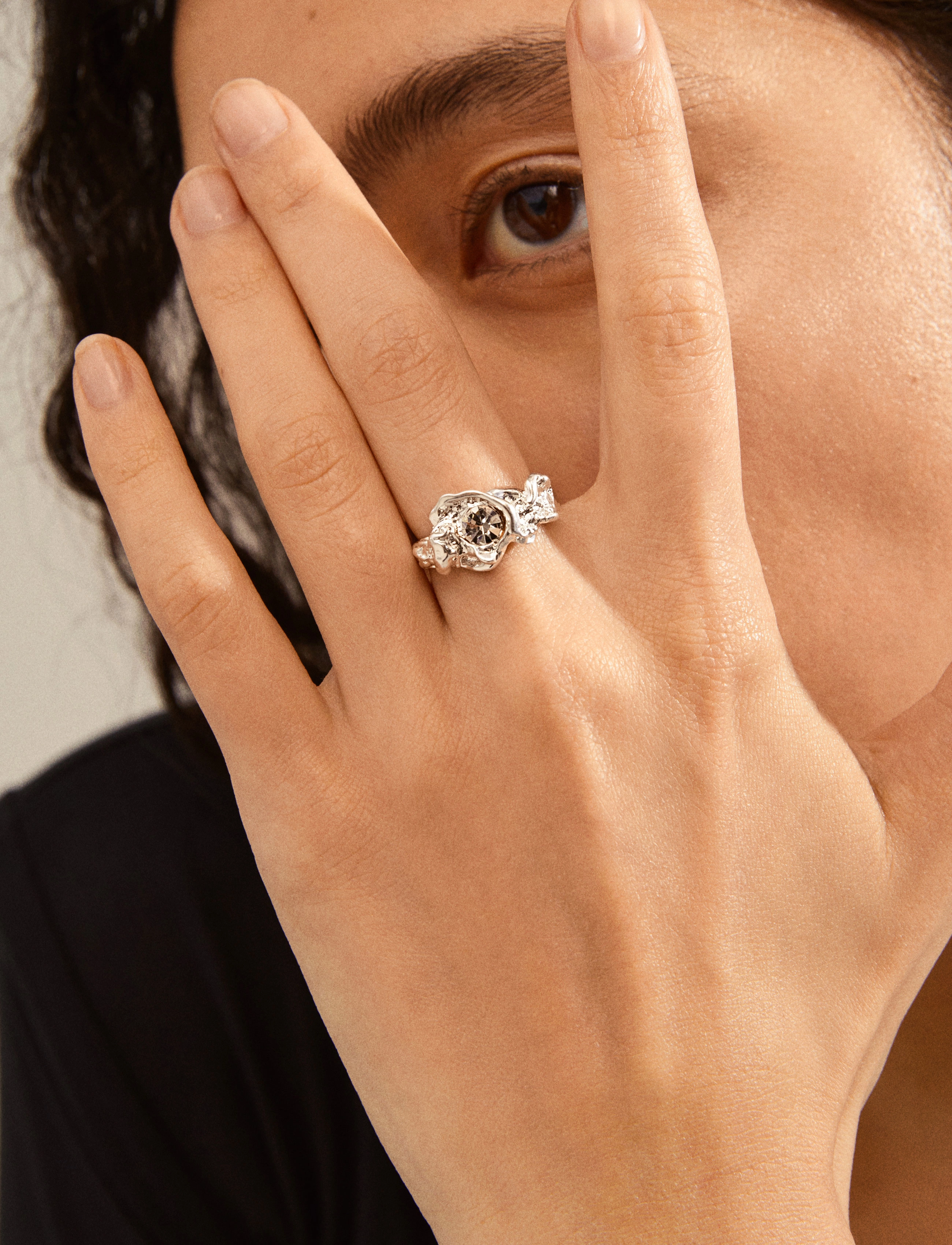 Pilgrim - BELIEF organic shaped crystal ring silver-plated - silver plated - 1