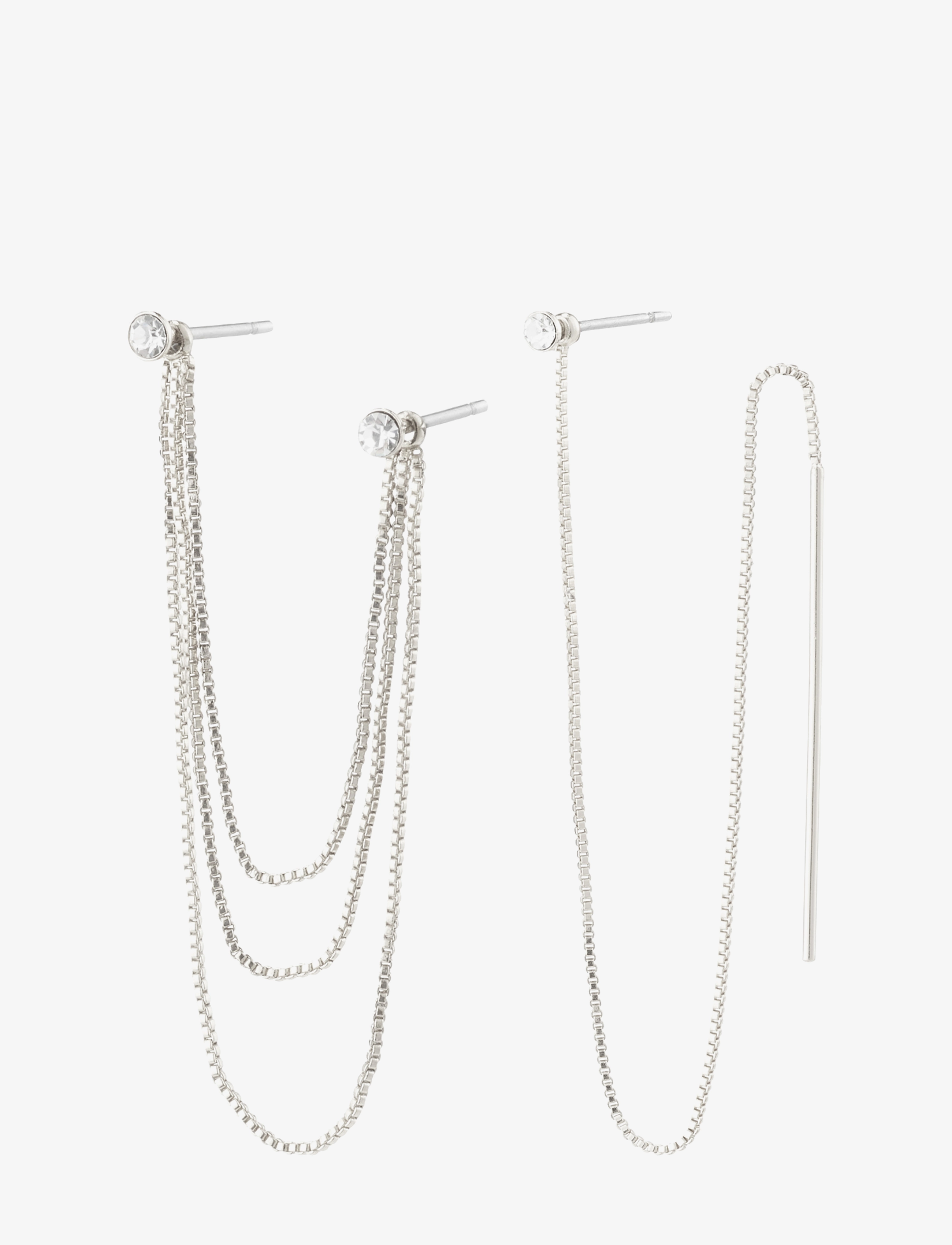 Pilgrim - KALINDA crystal deco chain earstuds - silver plated - 0
