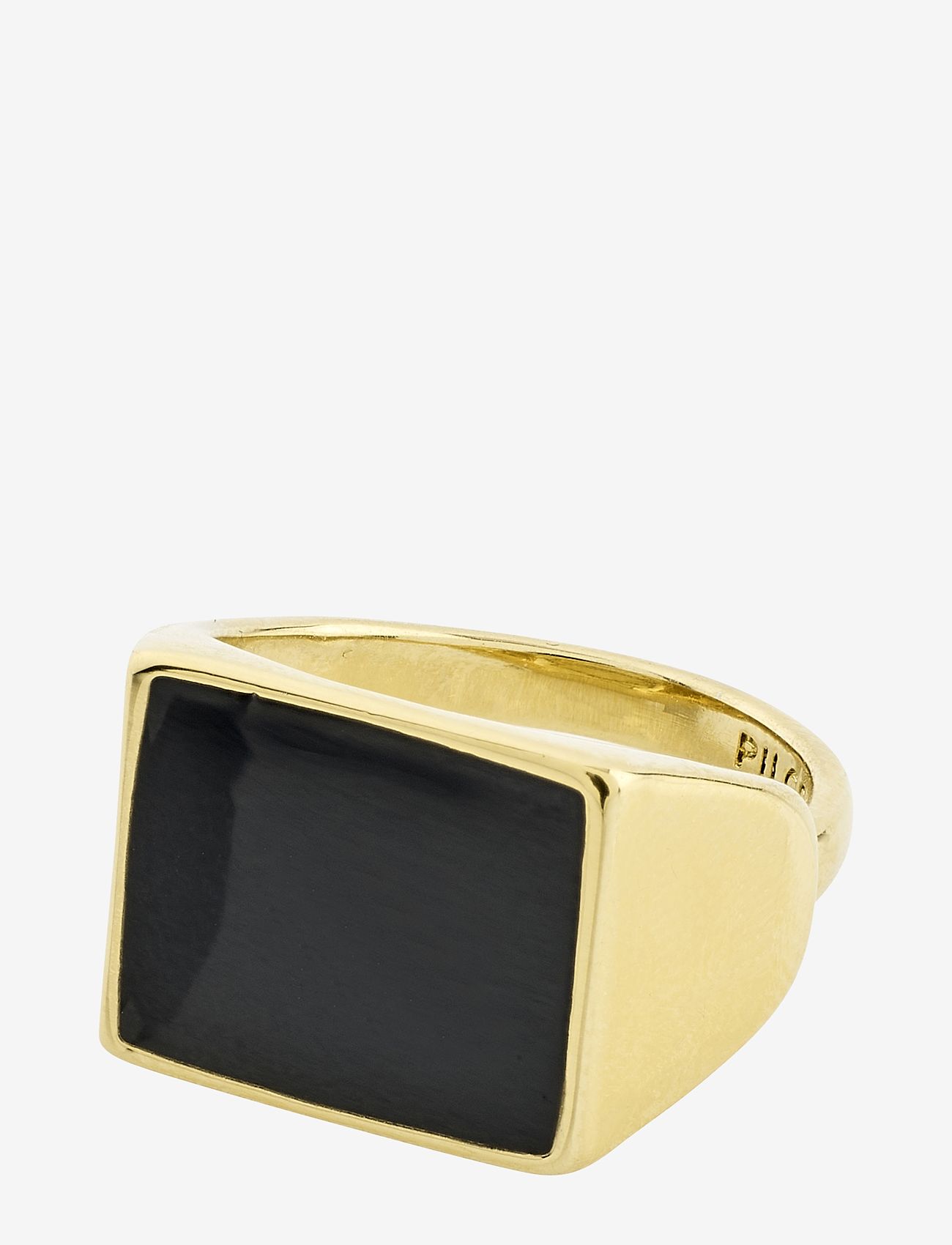 Pilgrim - ECRU square black signet ring - gold plated - 0