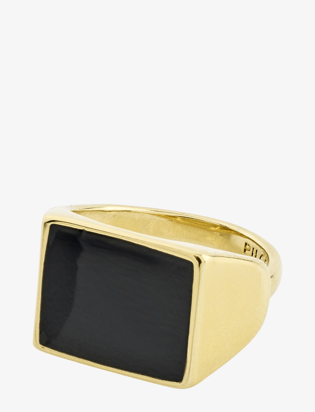 ECRU square black signet ring - GOLD PLATED