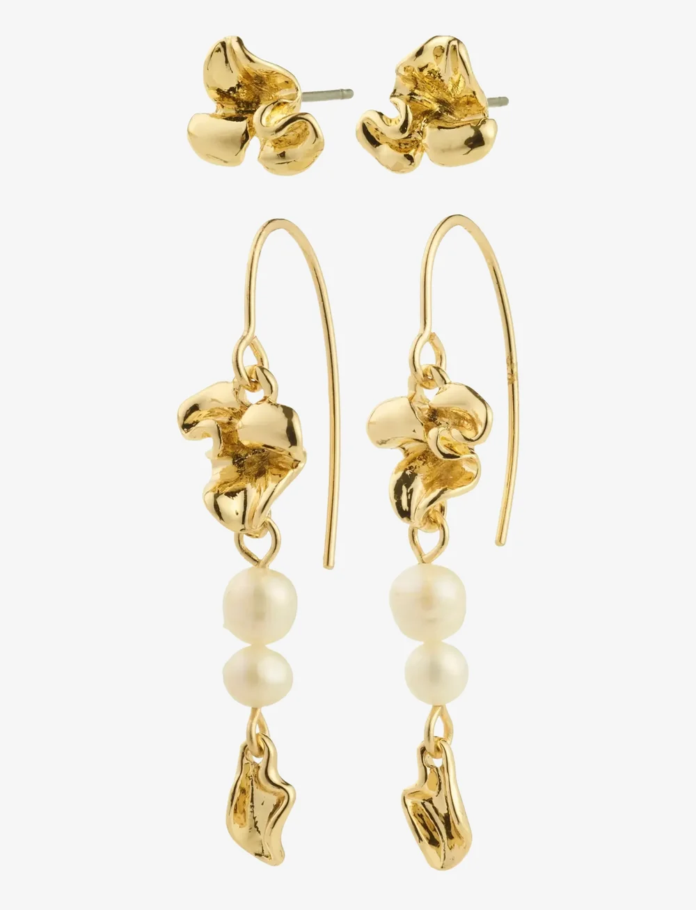 Pilgrim - LUIS earrings 2-in-1 set, gold-plated - pearl earrings - gold plated - 1