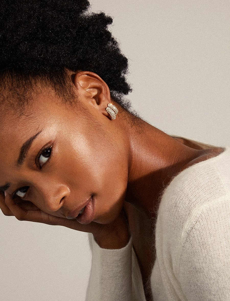 Pilgrim - LONA recycled chunky crystal huggie hoops - hoops - gold plated - 0