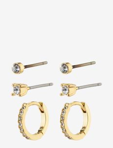 SIA recycled crystal earrings 3-in-1 set gold-plated, Pilgrim