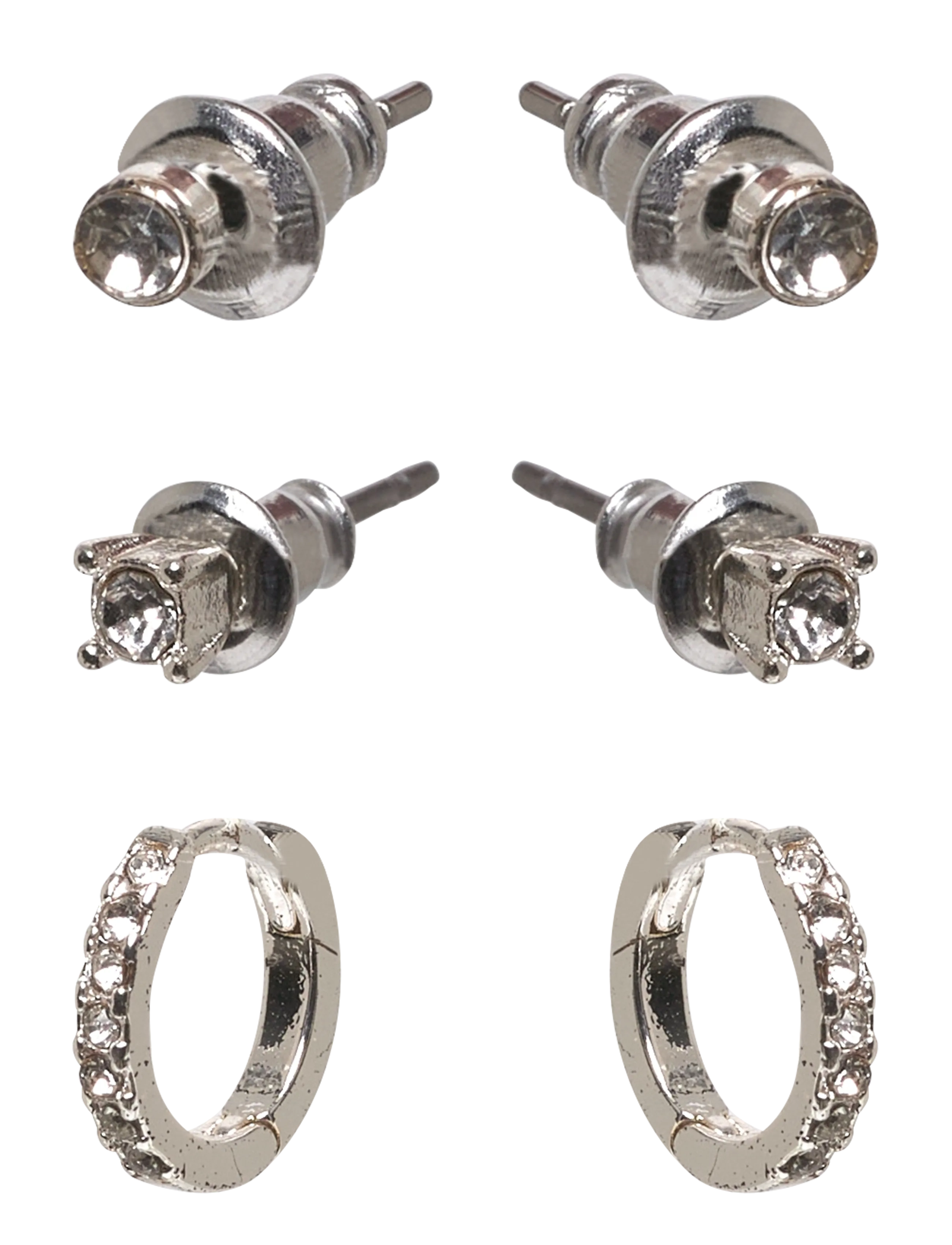 Pilgrim SIA crystal earrings 3-in-1 set silver-plated - Pilgrim - SILVER PLATED / silver