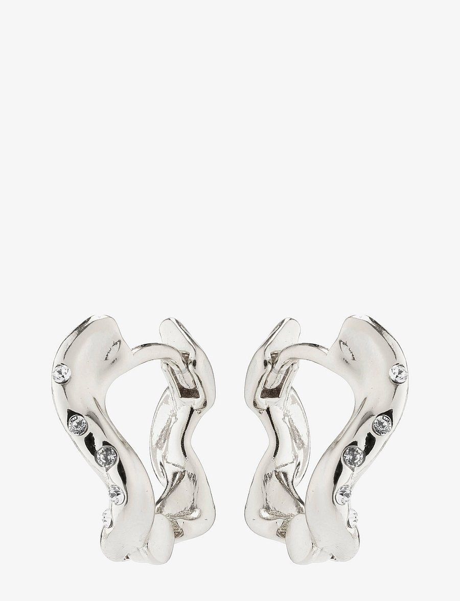 Pilgrim - EVRA organic shaped crystal hoops silver-plated - silver plated - 0