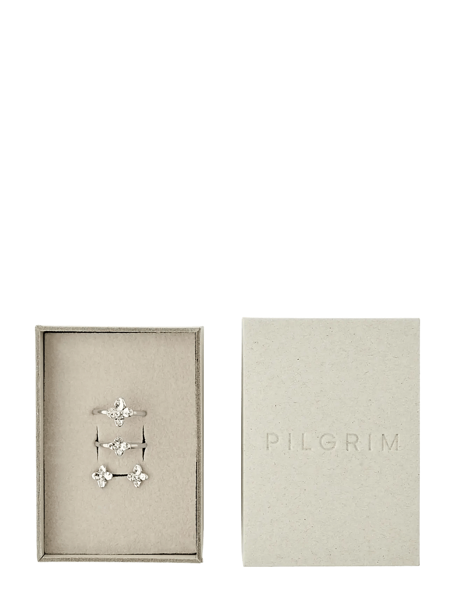 Pilgrim - SANINE gift set, rings & earstuds, silver-plated - silver plated - 1