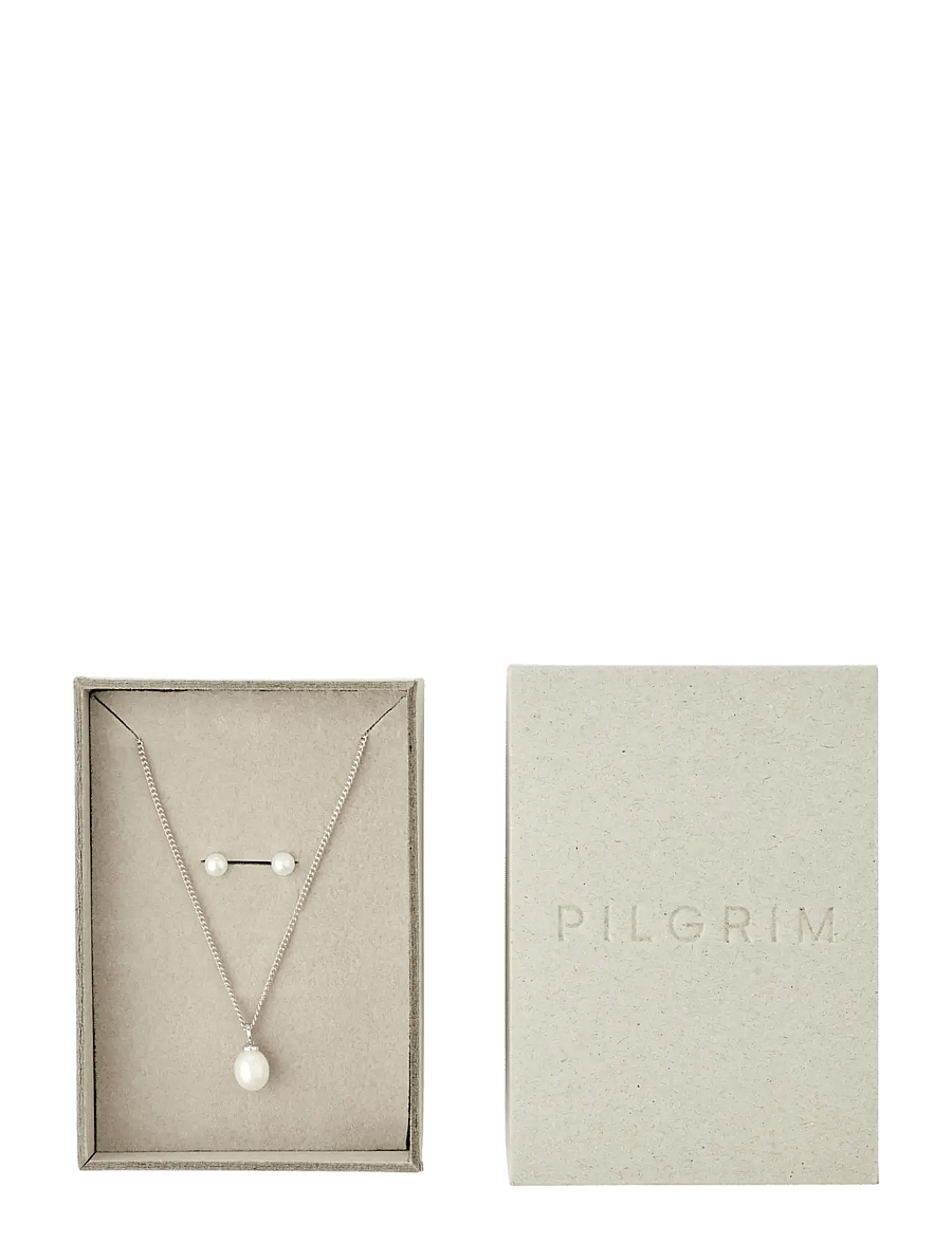 Pilgrim - EVENA gift set, necklace & earstuds, silver-plated - silver plated - 1
