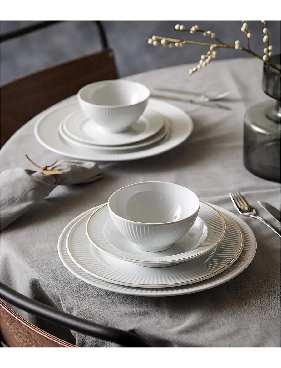 Pillivuyt - Plate deep Plissé Gold 22 cm White/Matte gold - supitaldrikud - white - 2
