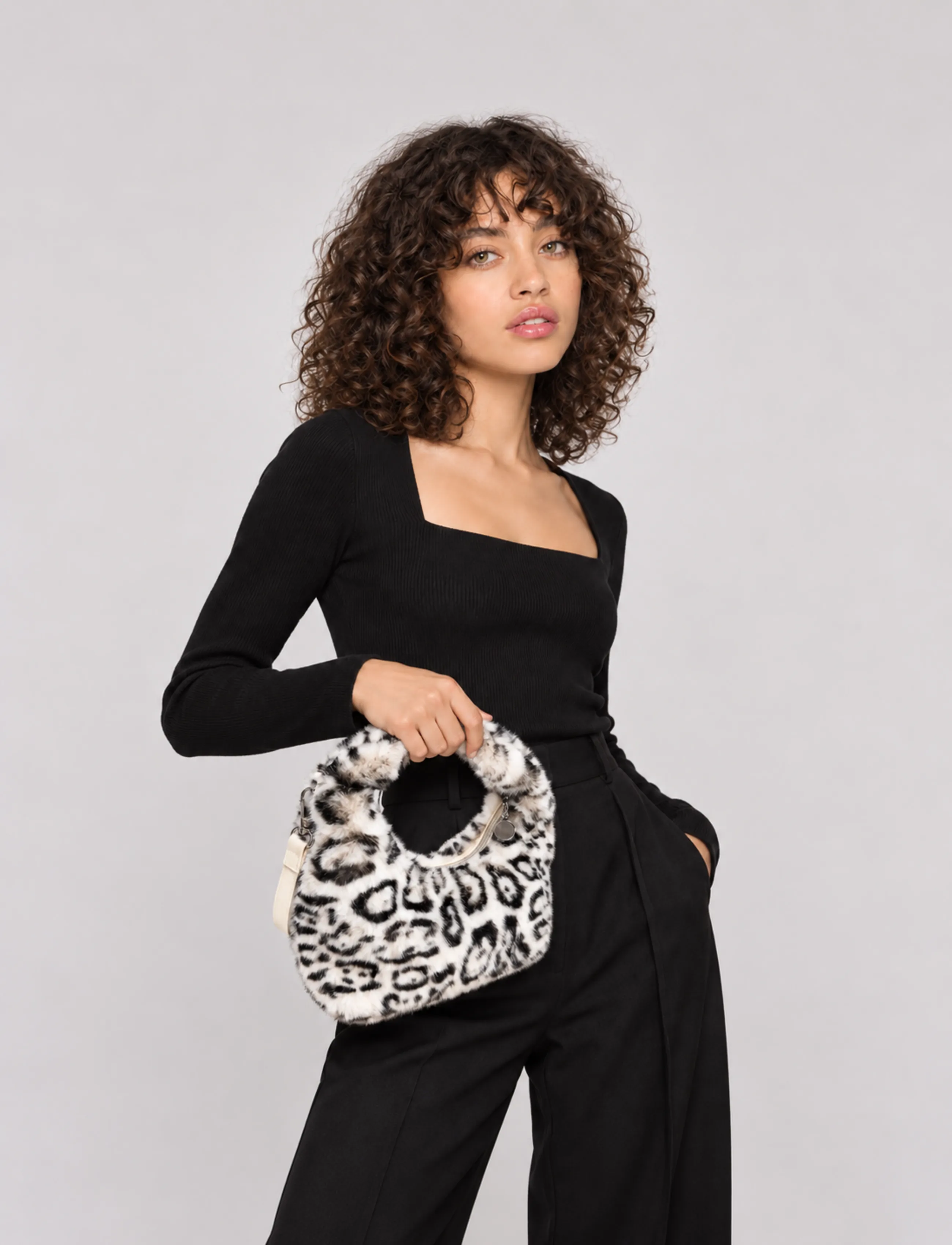 Half Moon Faux Furry Cross Bag Bw