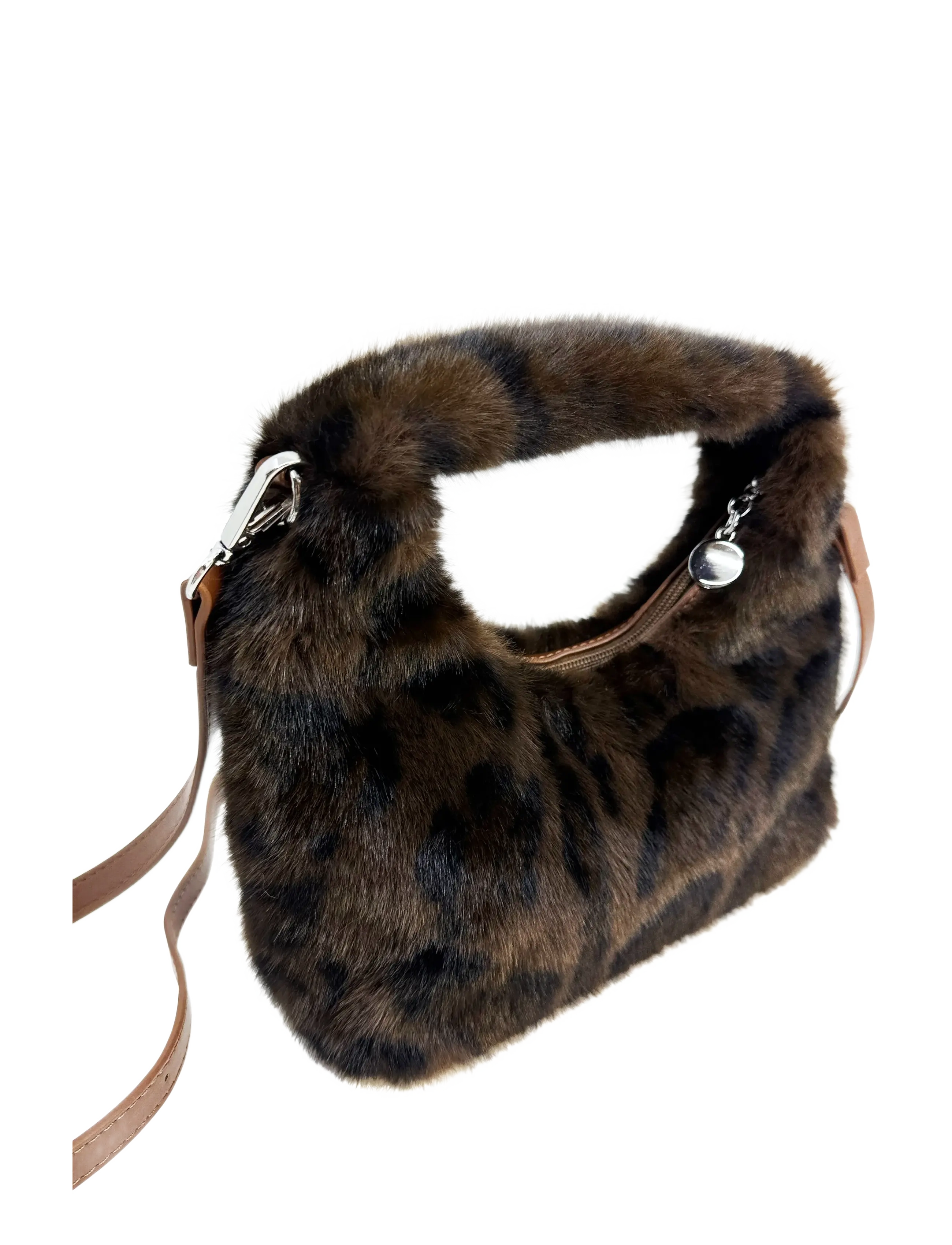 Pipol's Bazaar Half Moon Faux Furry Cross Bag Dark Brown - Pipols - BROWN / brown