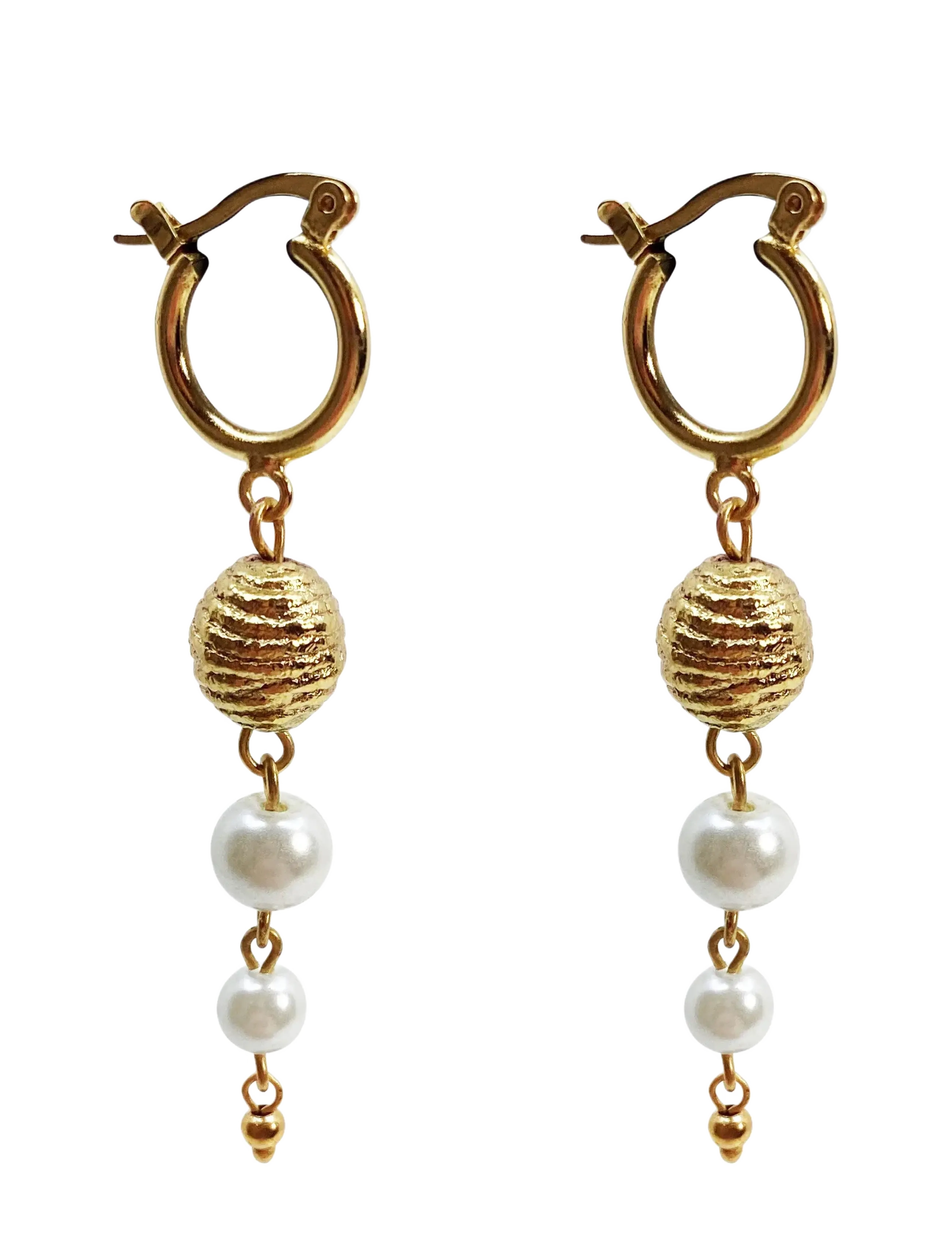 Pipol's Bazaar - Mira Trio Ear Pearl Gold - pearl earrings - gold - 1