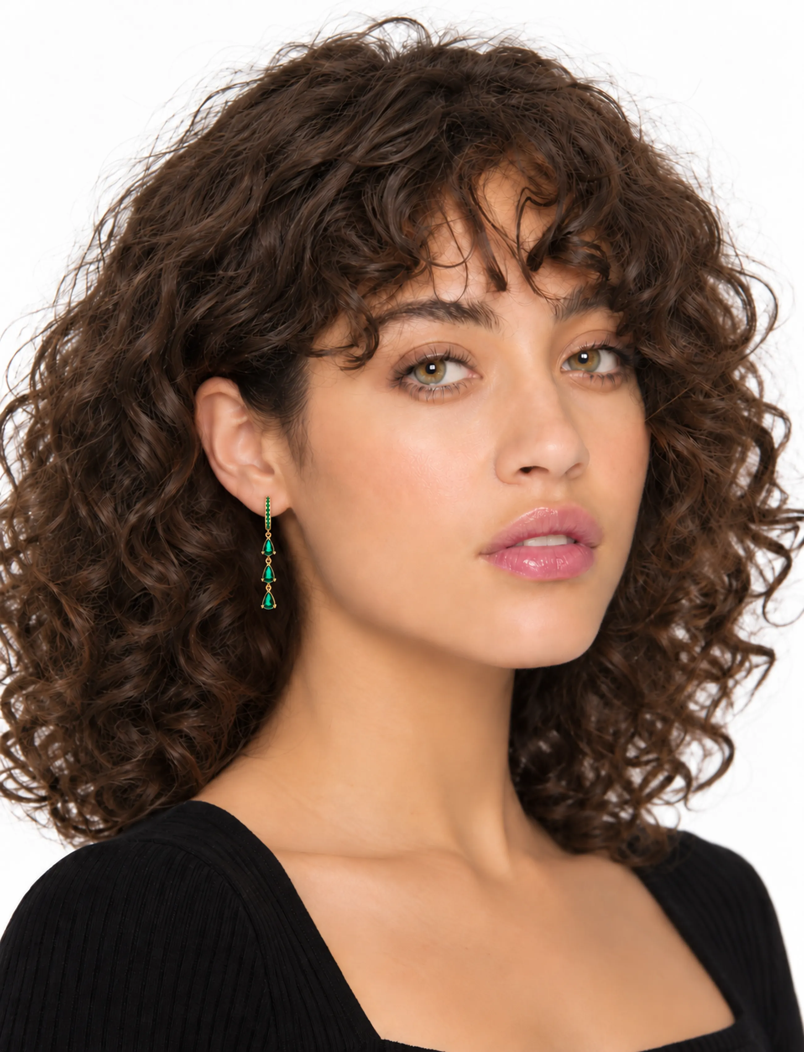 Pipol's Bazaar Sandrine Tres Ear Gold Grün, Damen, Hängeohrringe, Grün, Gr.ONE SIZE