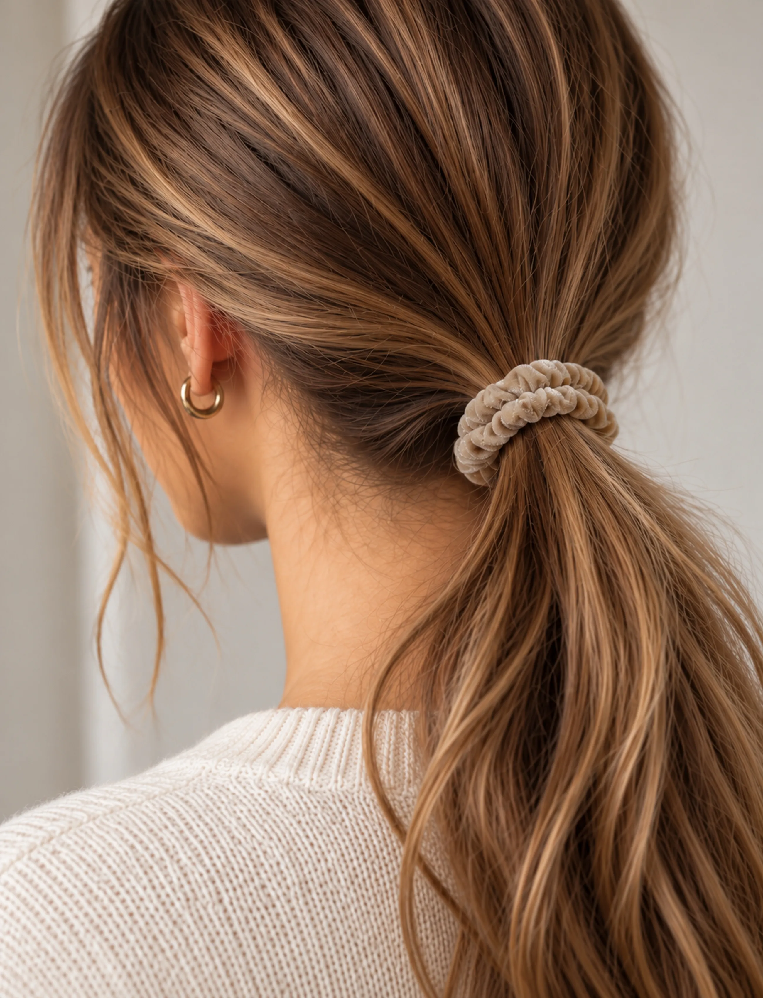 Pipol's Bazaar - Velvet Scrunchy 5 pcs Beige - lowest prices - beige - 0