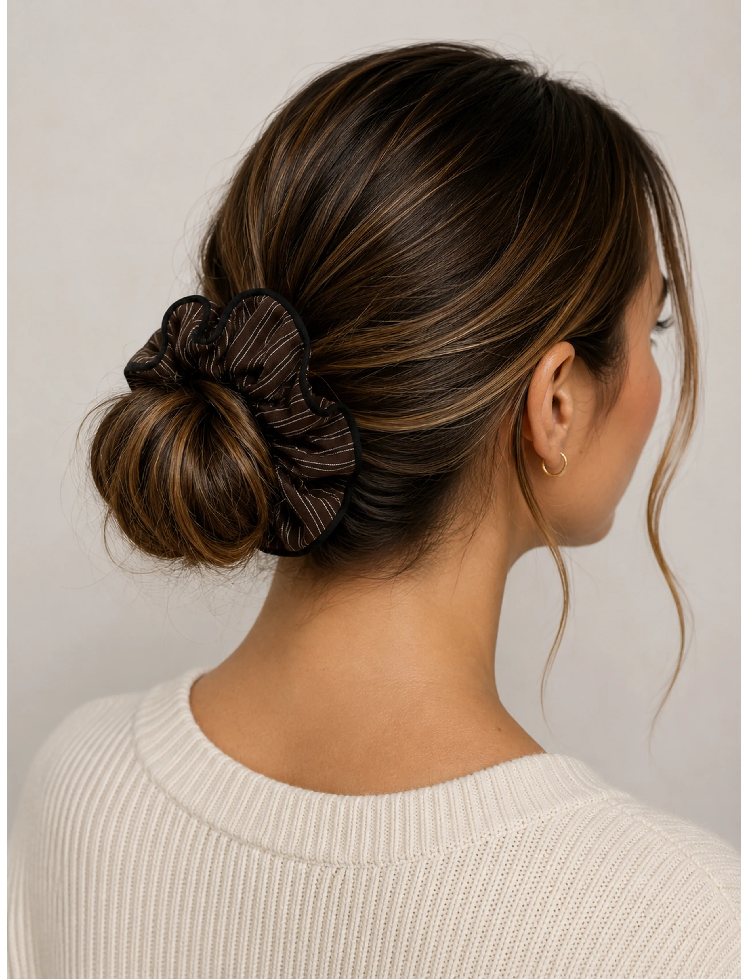 Pipol's Bazaar Large Double Scrunchy Stripe Brown, One Size, Brown, Hårtilbehør > Scrunchies & Hair Ties, Dame