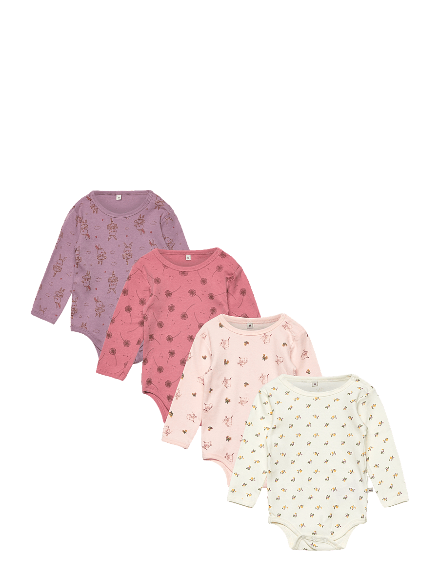 Pippi - Body LS AO-printed (4-pack) - multipack bodies - dusty rose - 0