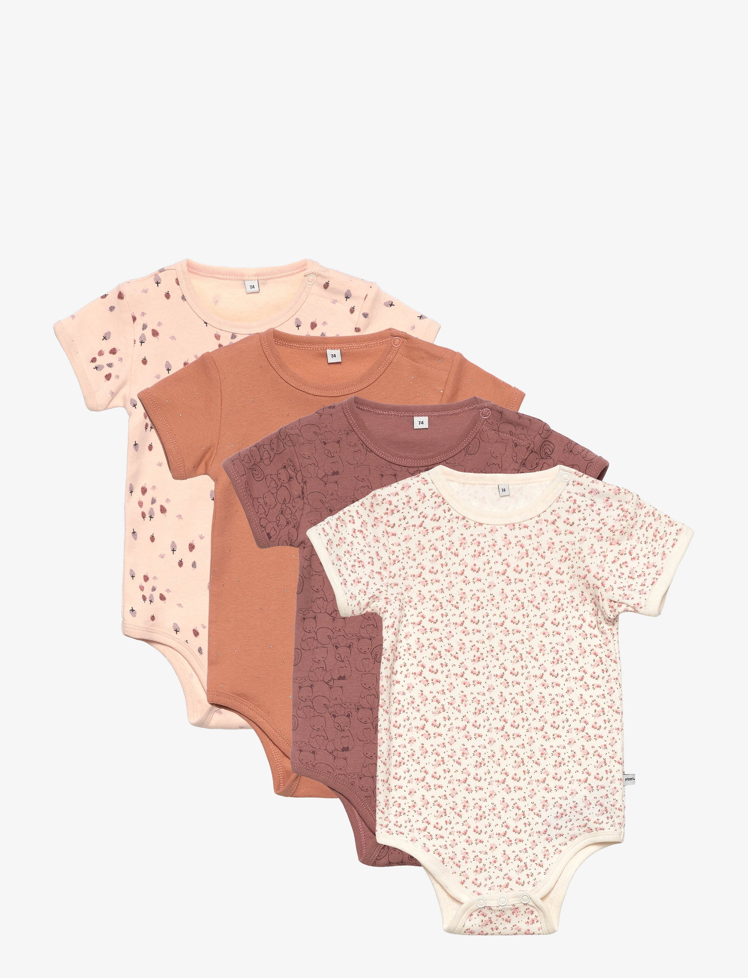Pippi Body Ss Ao-Printed (4-Pack), Børn, Mønstret Kortærmet Body 4-pak, Multi/mønstret, Str: 98