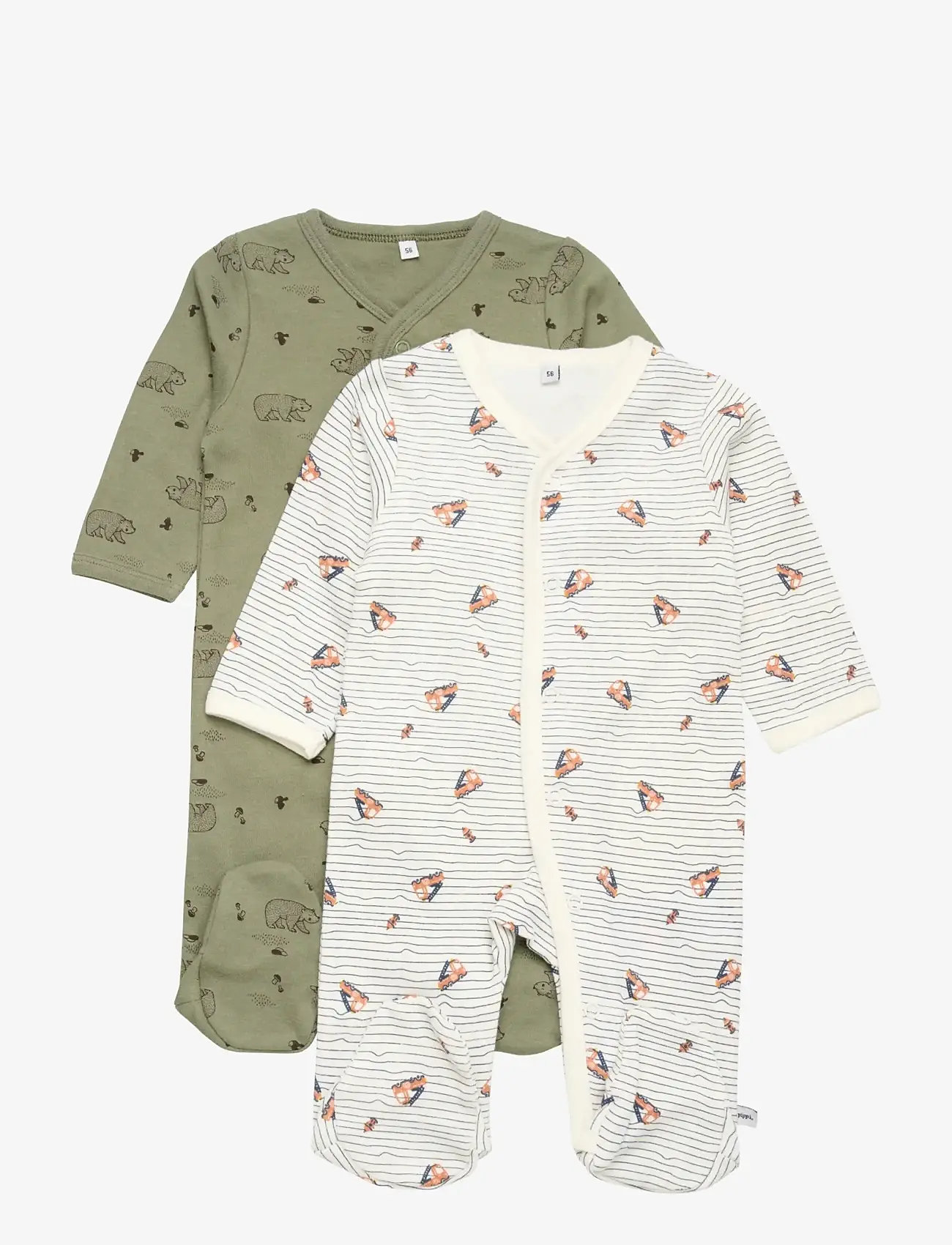 Pippi - Nightsuit w/f -buttons 2-pack - natdragter - deep lichen green - 0