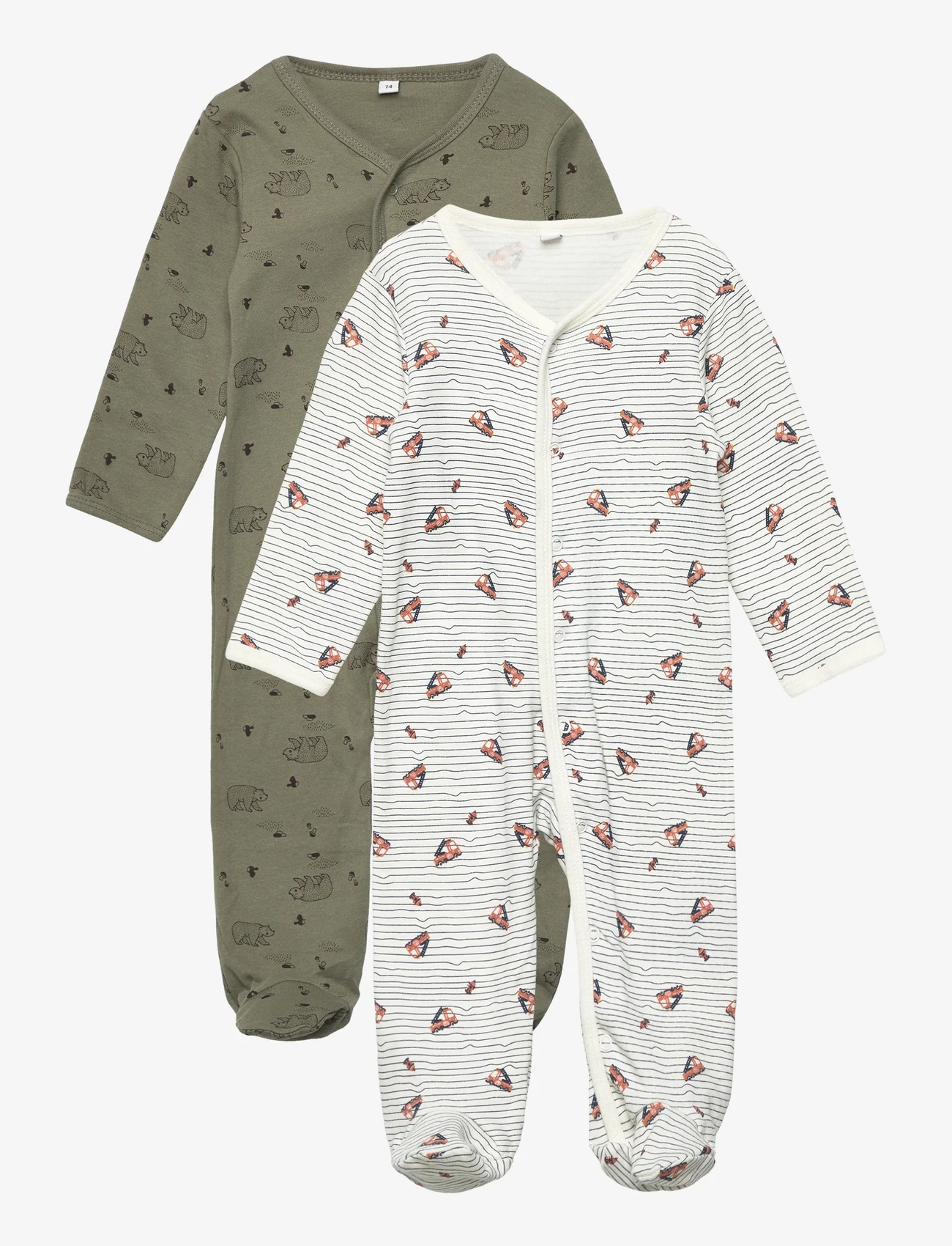 Pippi - Nightsuit w/f -buttons 2-pack - miego kombinezonai - deep lichen green - 0