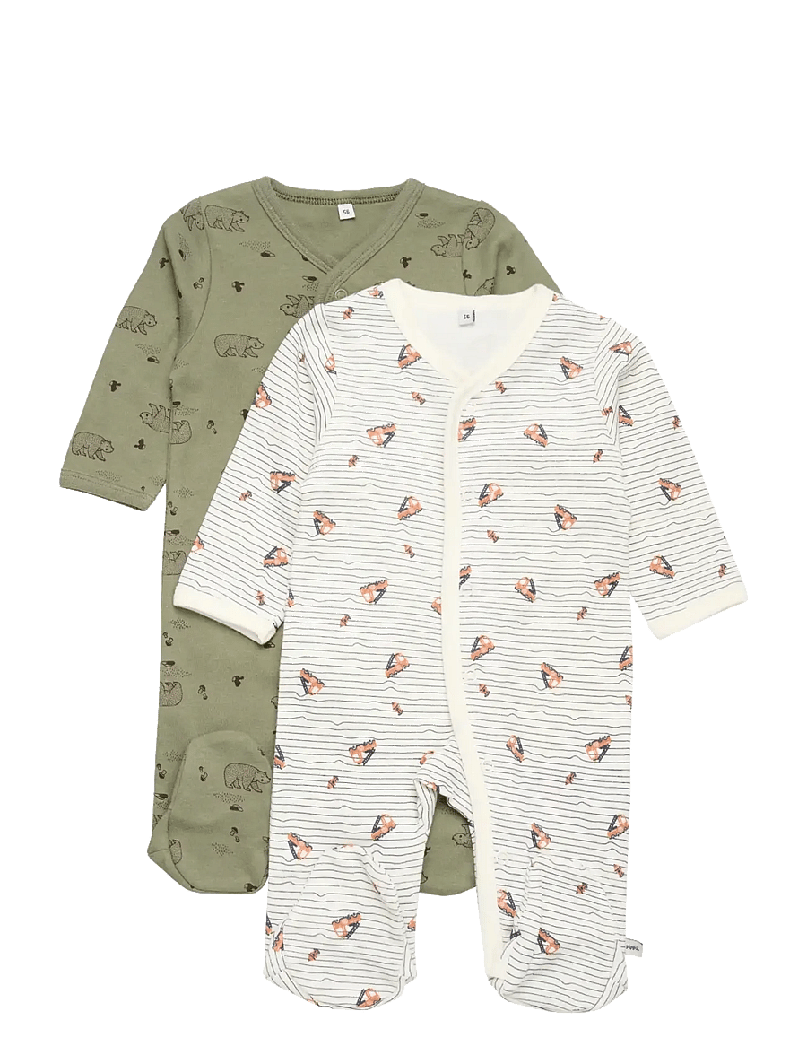 Pippi - Nightsuit w/f -buttons 2-pack - sovoveraller - deep lichen green - 0