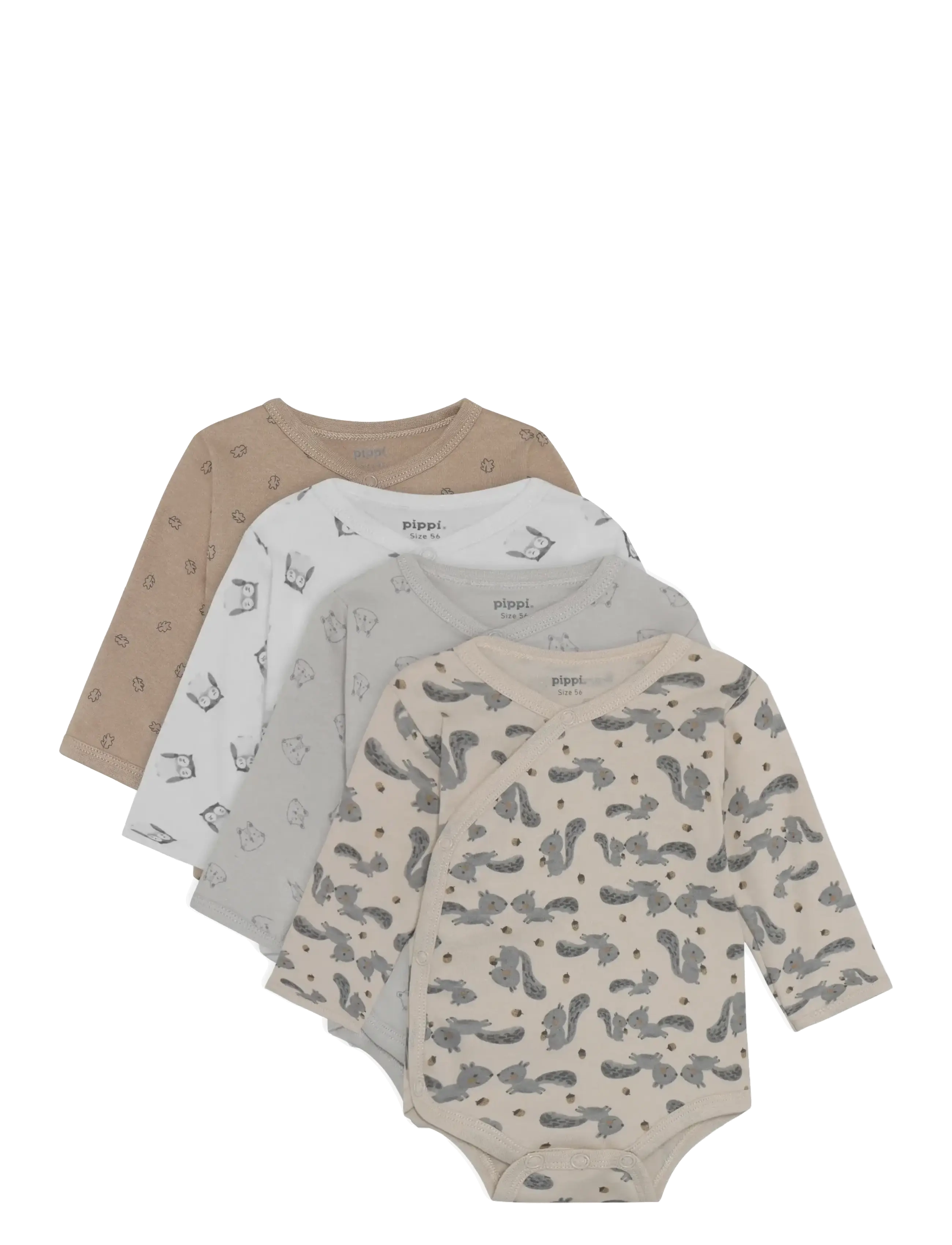 Pippi Body Wrap Ao-Printed (4-Pack), 56, Brown, Kroppe > Wrap-Kroppe, Børn