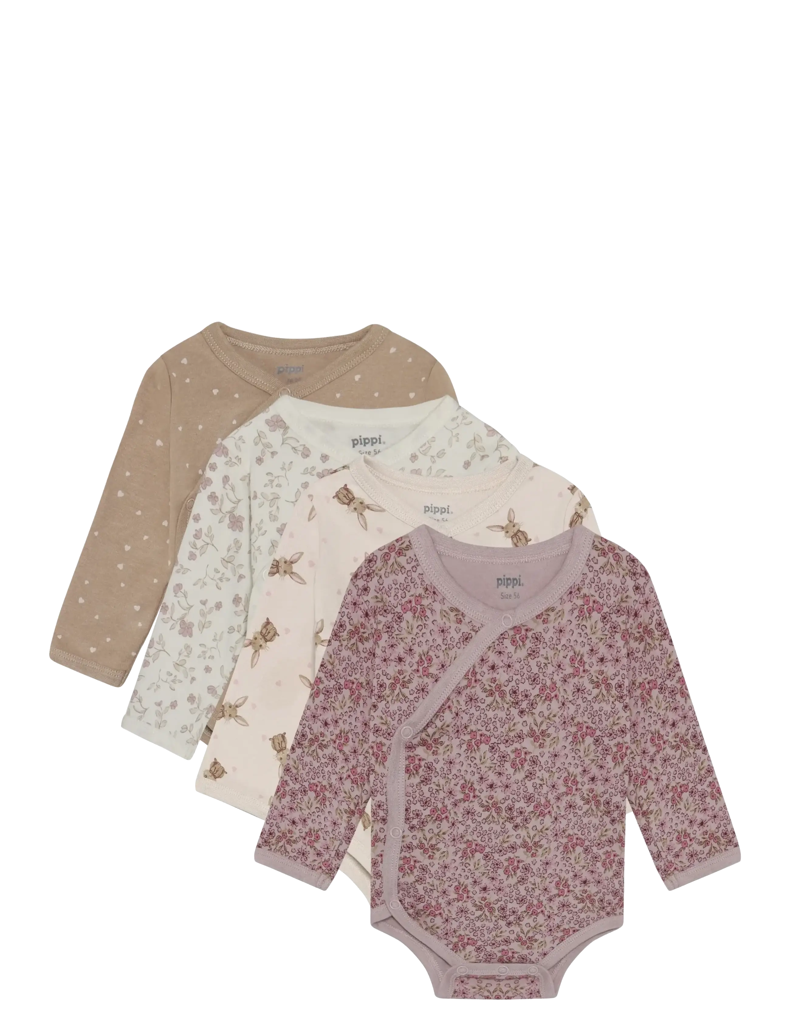 Pippi Body Wrap Ao-Printed (4-Pack), 56, Bodys, Mehrfarbig/gemustert - Kinder