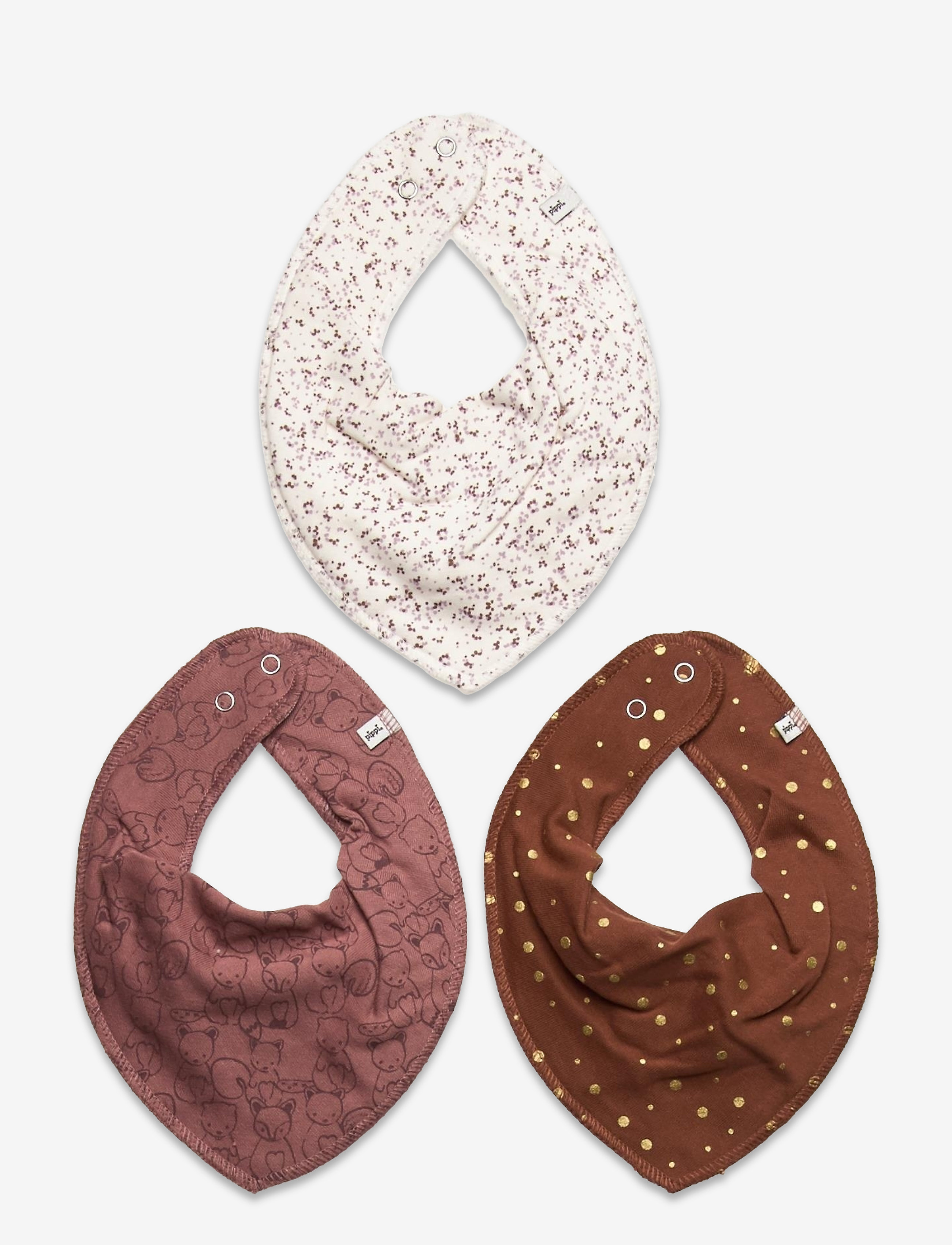 Pippi Bandana Bib Girl -AOP (3-pack) - App deal - BURLWOOD / brown