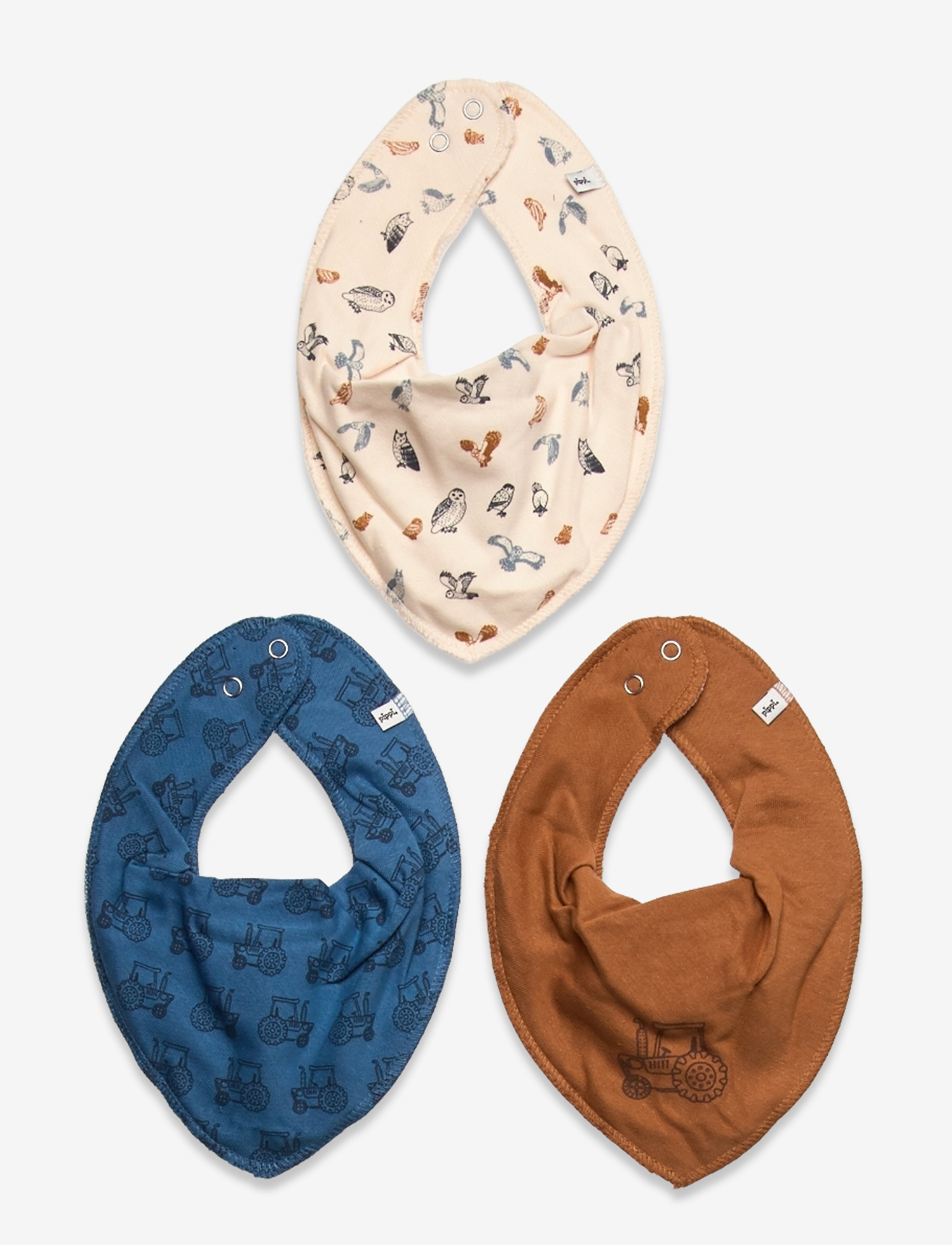 Pippi Bandana Bib Boy -AOP (3-pack) - Pippi - VALLARTA BLUE / brown