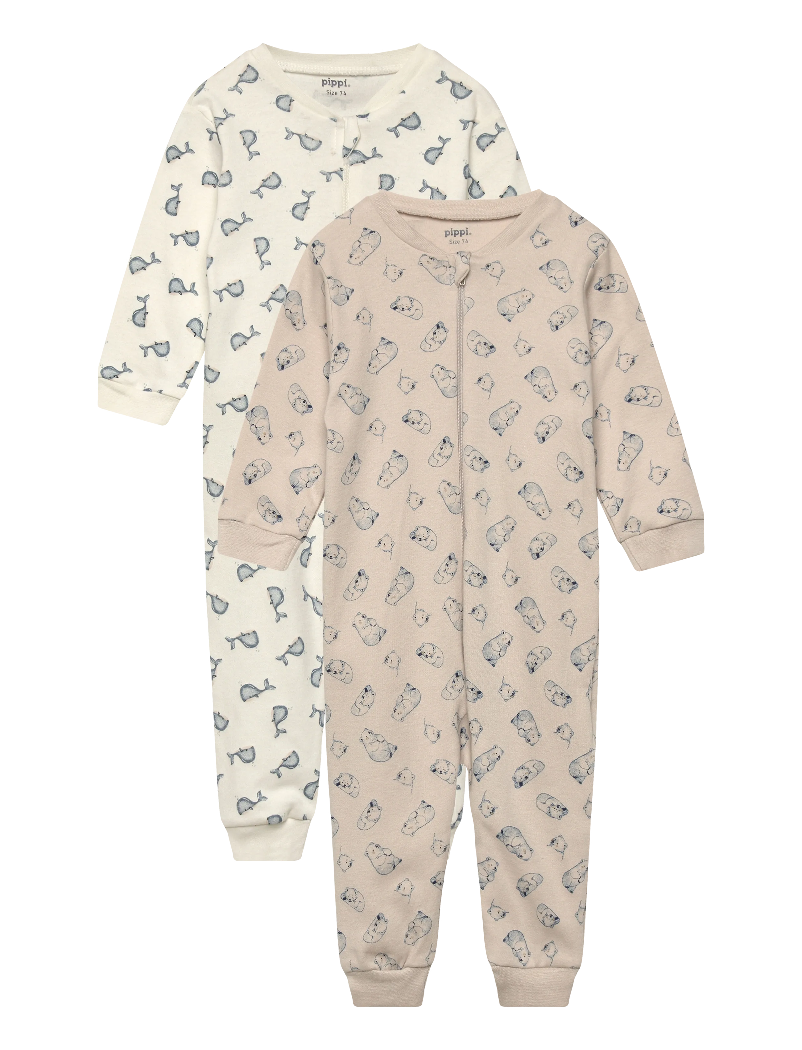 Pippi Nightsuit -zipper (2-pack) - Pippi - FLINT STONE / cream